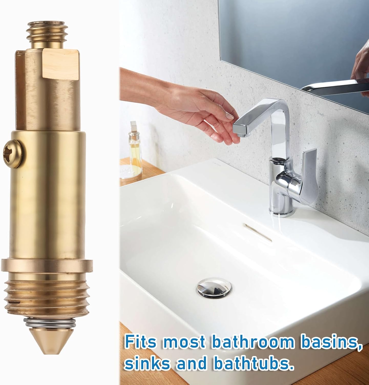 2 Pcs Basin Sink Clicker Pop Up Tub Drain Stopper Sink Pop Up Stopper Pop Up Bolt Basin Bath Sink Drain Click Clack Replacement Plug Bolt Spring Brass Push Spring Plug for Most Sink Tub Basin Drain - Image 6