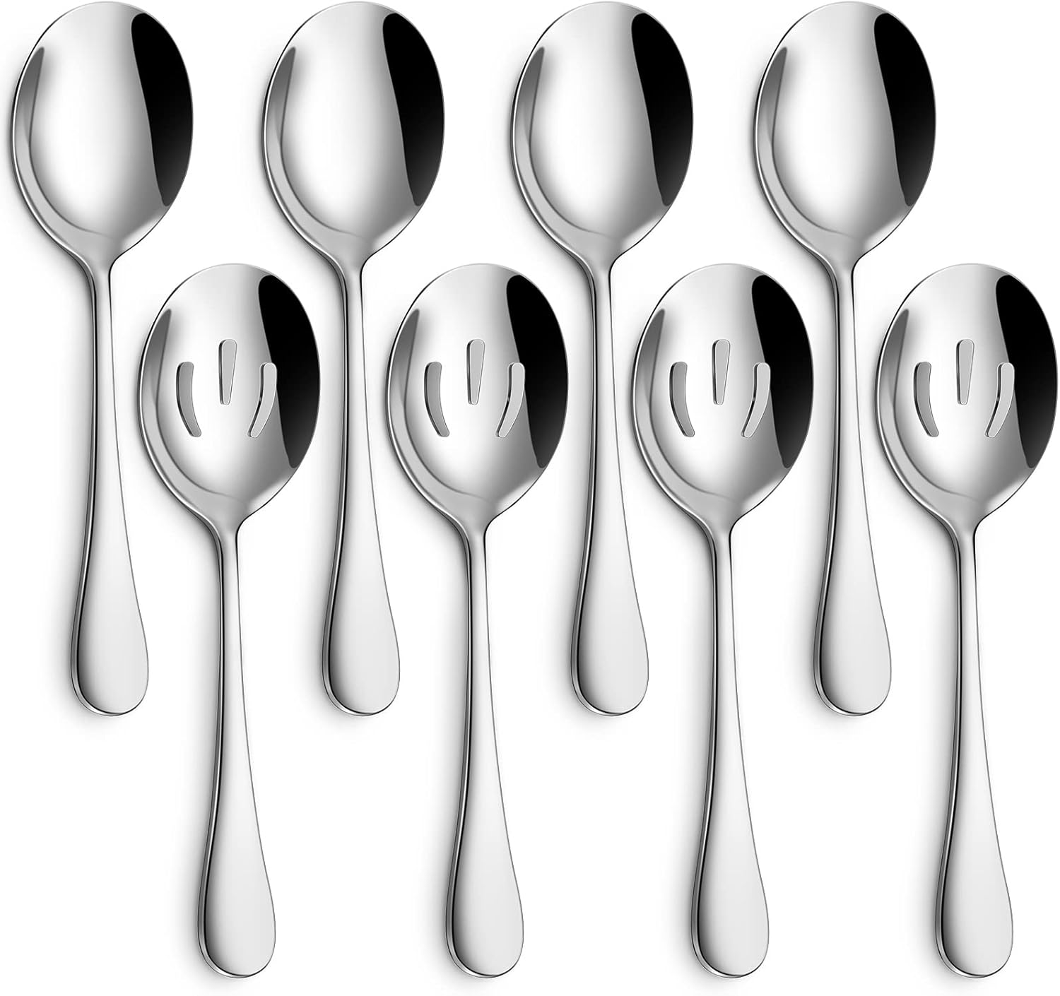 8-Piece Serving Set - Includes 4 Spoons and 4 Slotted Spoons, 18/8 Stainless Steel Buffet Utensils - Mirror Polished, Dishwasher Safe, 8.6-Inch - Image 1