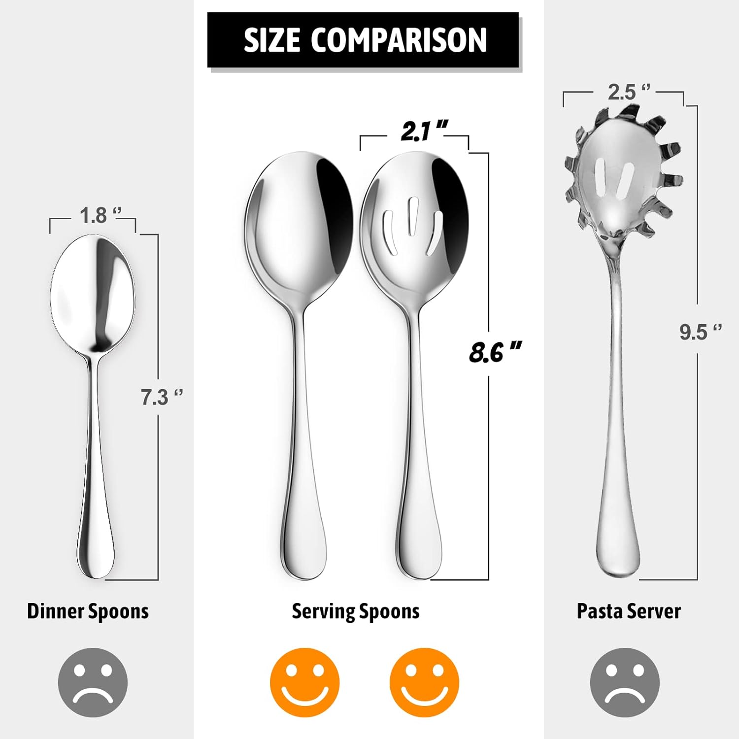 8-Piece Serving Set - Includes 4 Spoons and 4 Slotted Spoons, 18/8 Stainless Steel Buffet Utensils - Mirror Polished, Dishwasher Safe, 8.6-Inch - Image 2