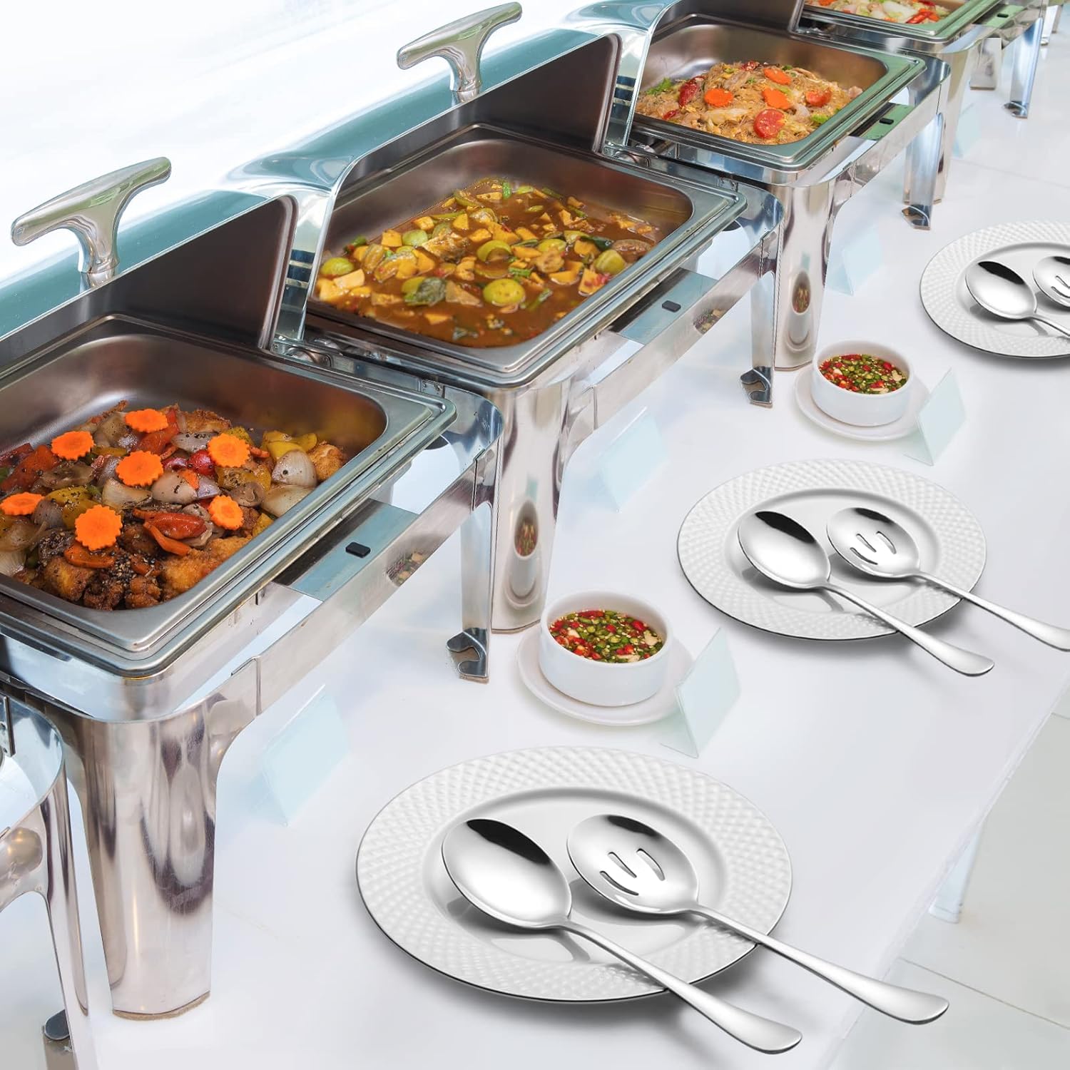 8-Piece Serving Set - Includes 4 Spoons and 4 Slotted Spoons, 18/8 Stainless Steel Buffet Utensils - Mirror Polished, Dishwasher Safe, 8.6-Inch - Image 7
