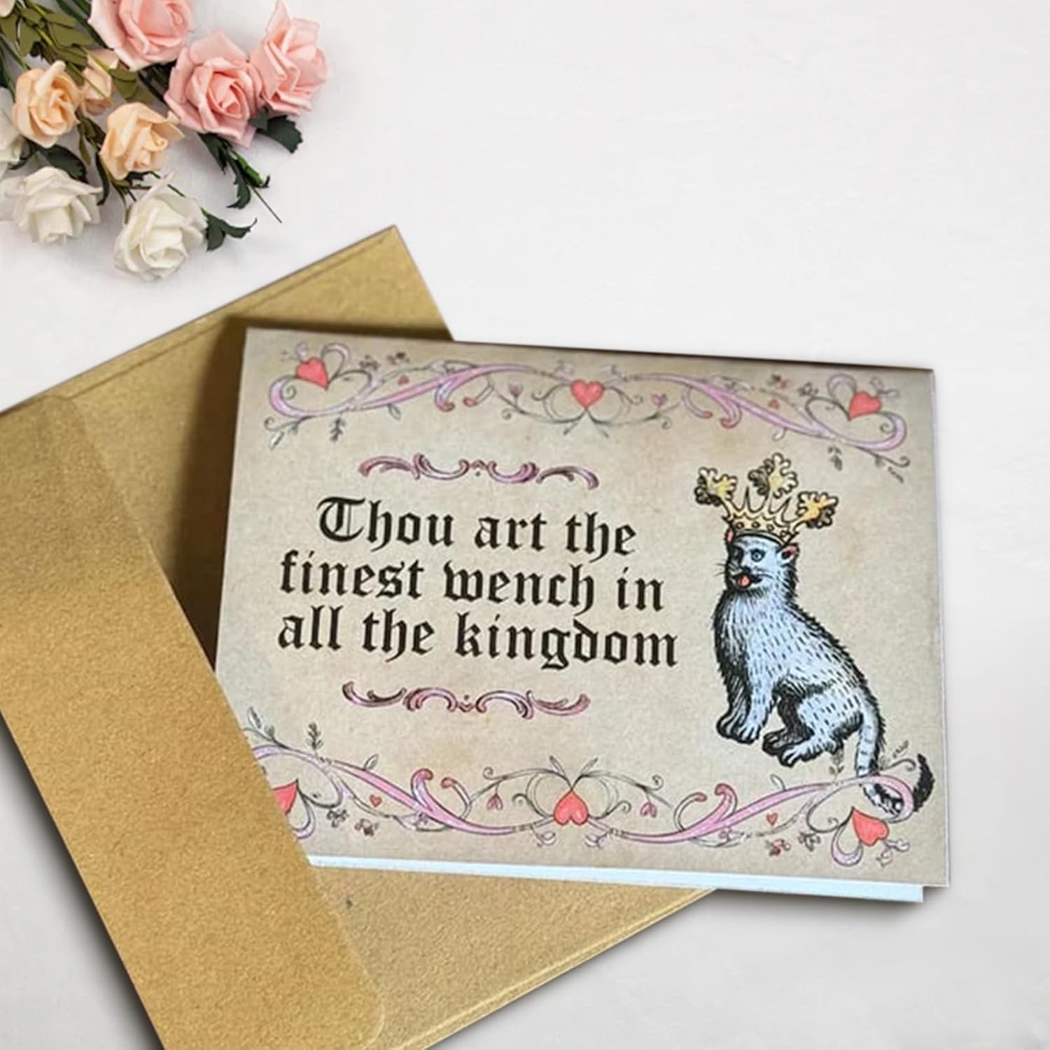 Medieval Valentine's Cards, Funny Medieval Love Car with Handwritten Manuscript Art, Valentine's Card with Chivalry Meets for Couples & Medieval Art Enthusiasts (6pcs) - Image 1