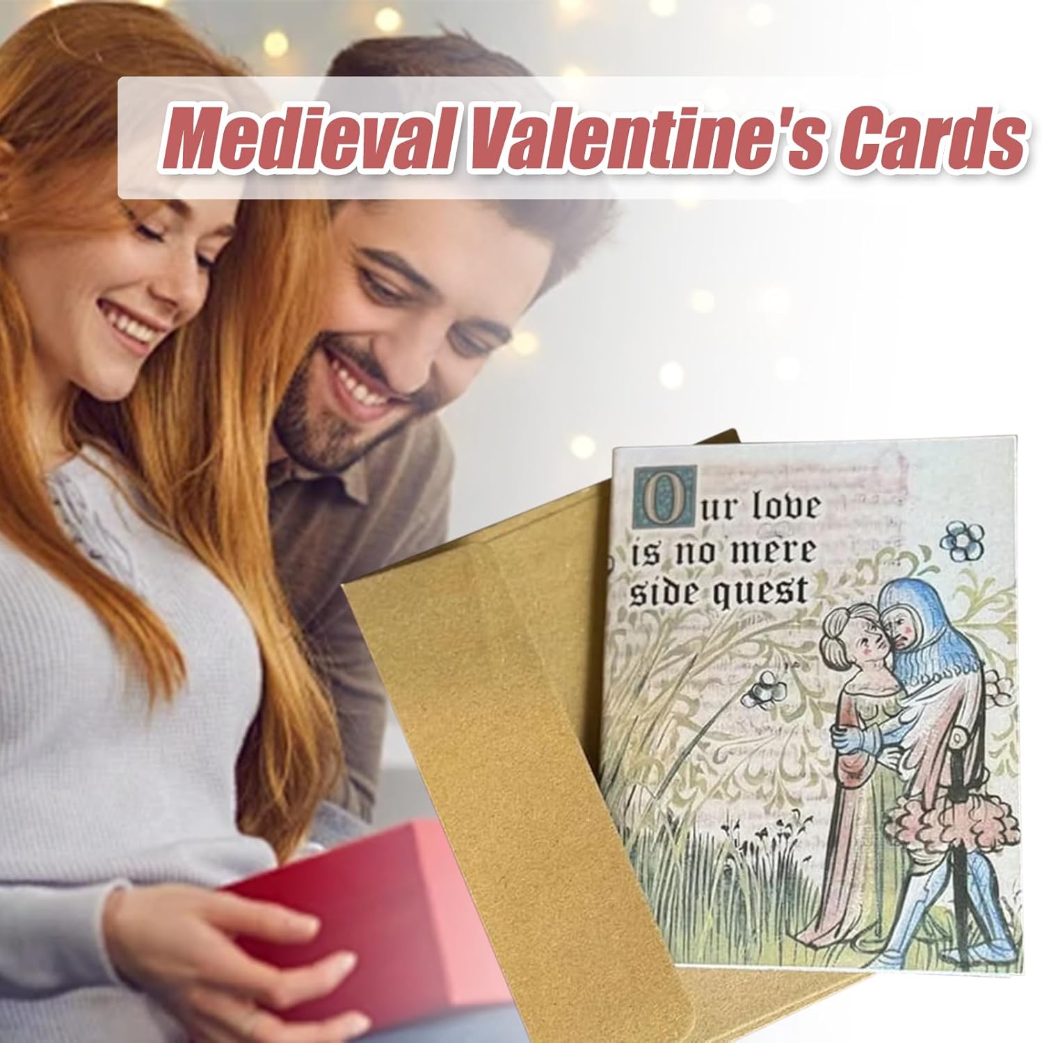 Medieval Valentine's Cards, Funny Medieval Love Car with Handwritten Manuscript Art, Valentine's Card with Chivalry Meets for Couples & Medieval Art Enthusiasts (6pcs) - Image 5