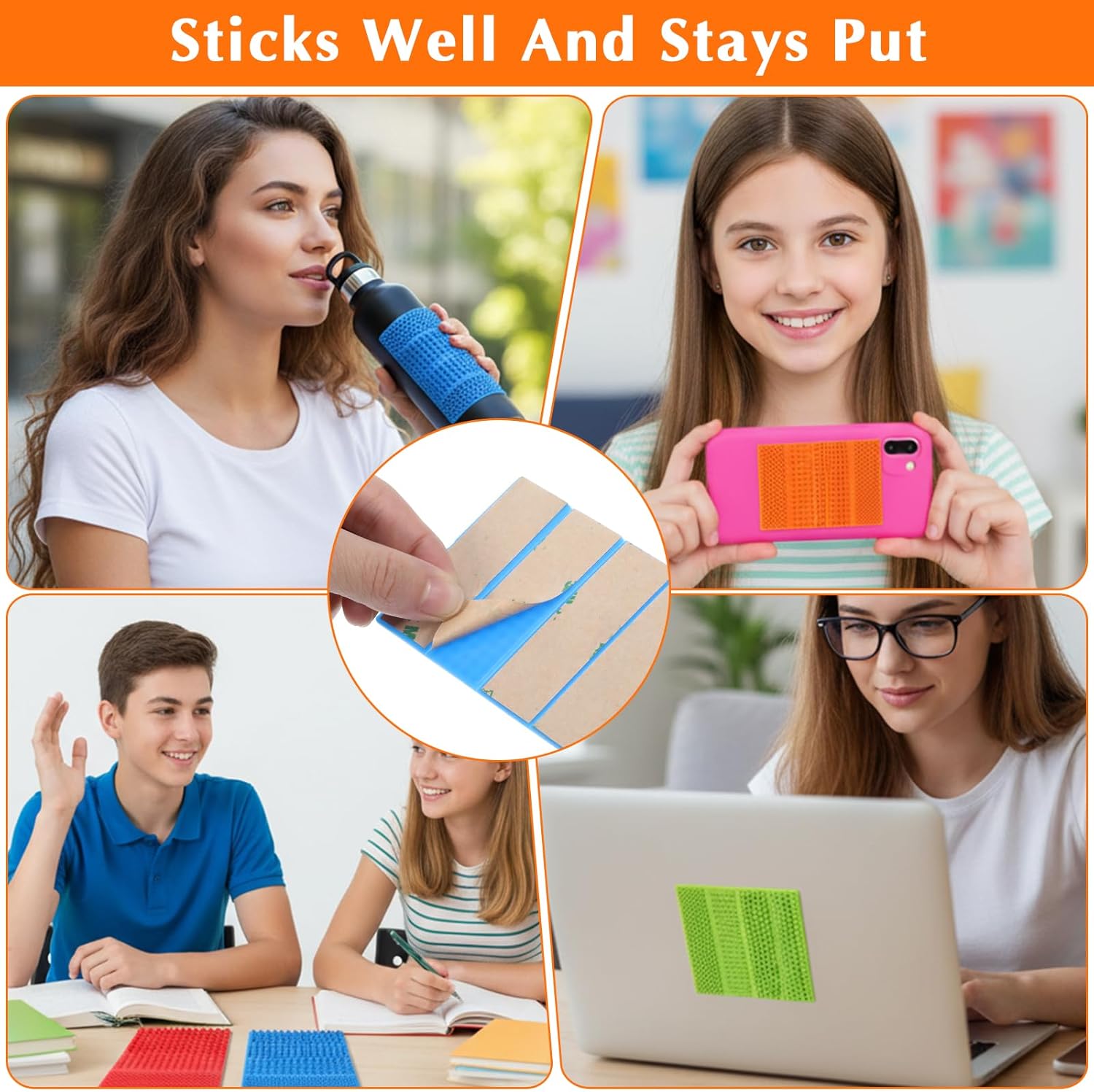 6 Pack Textured Sensory Stickers - Shimmeroo Silicone Fidget Strips for Relieve Anxiety Adults with ADHD Autism & Anxiety, Quiet Toys for Desk Travel Office Phone Case and Tablet Back(6 Colors) - Image 3