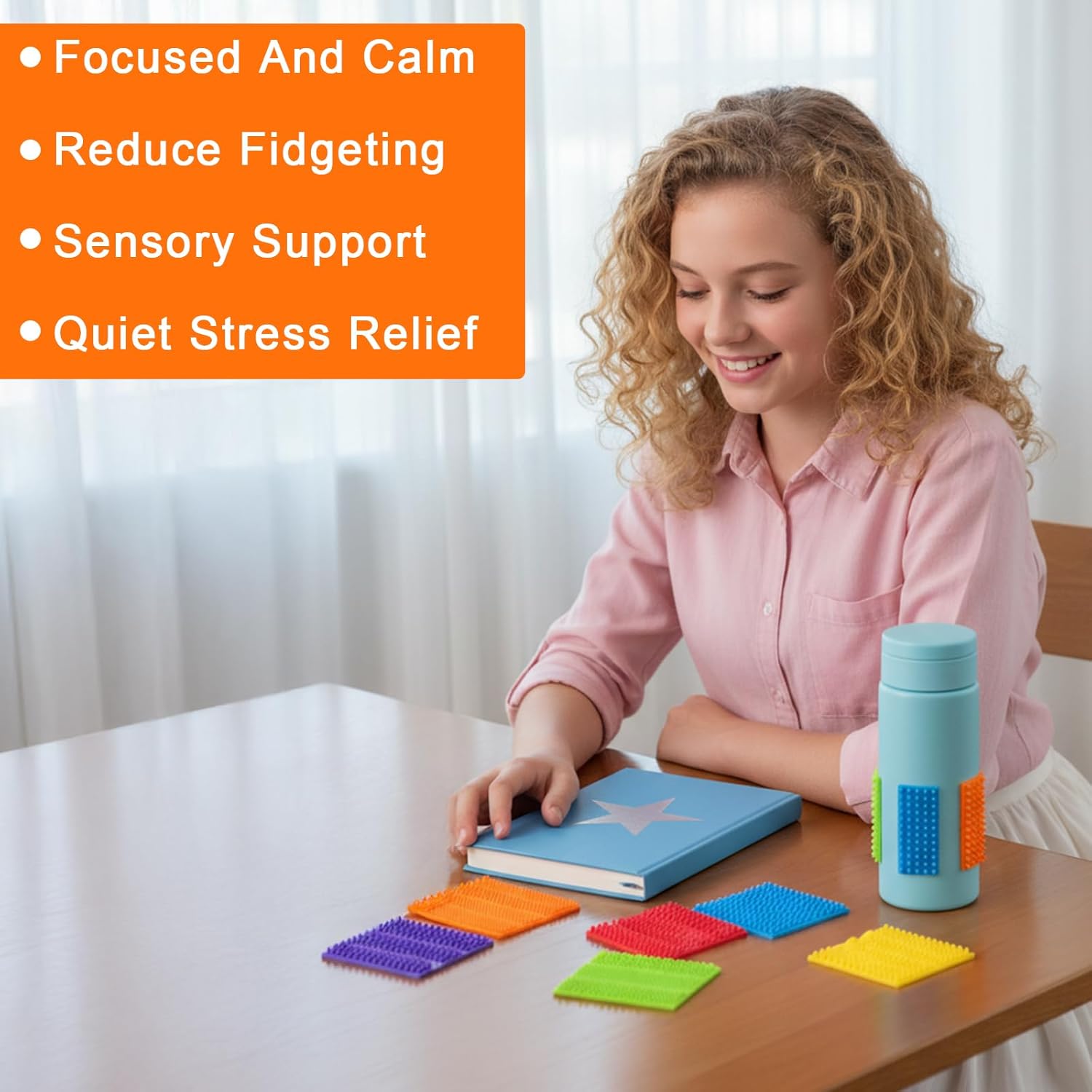 6 Pack Textured Sensory Stickers - Shimmeroo Silicone Fidget Strips for Relieve Anxiety Adults with ADHD Autism & Anxiety, Quiet Toys for Desk Travel Office Phone Case and Tablet Back(6 Colors) - Image 4