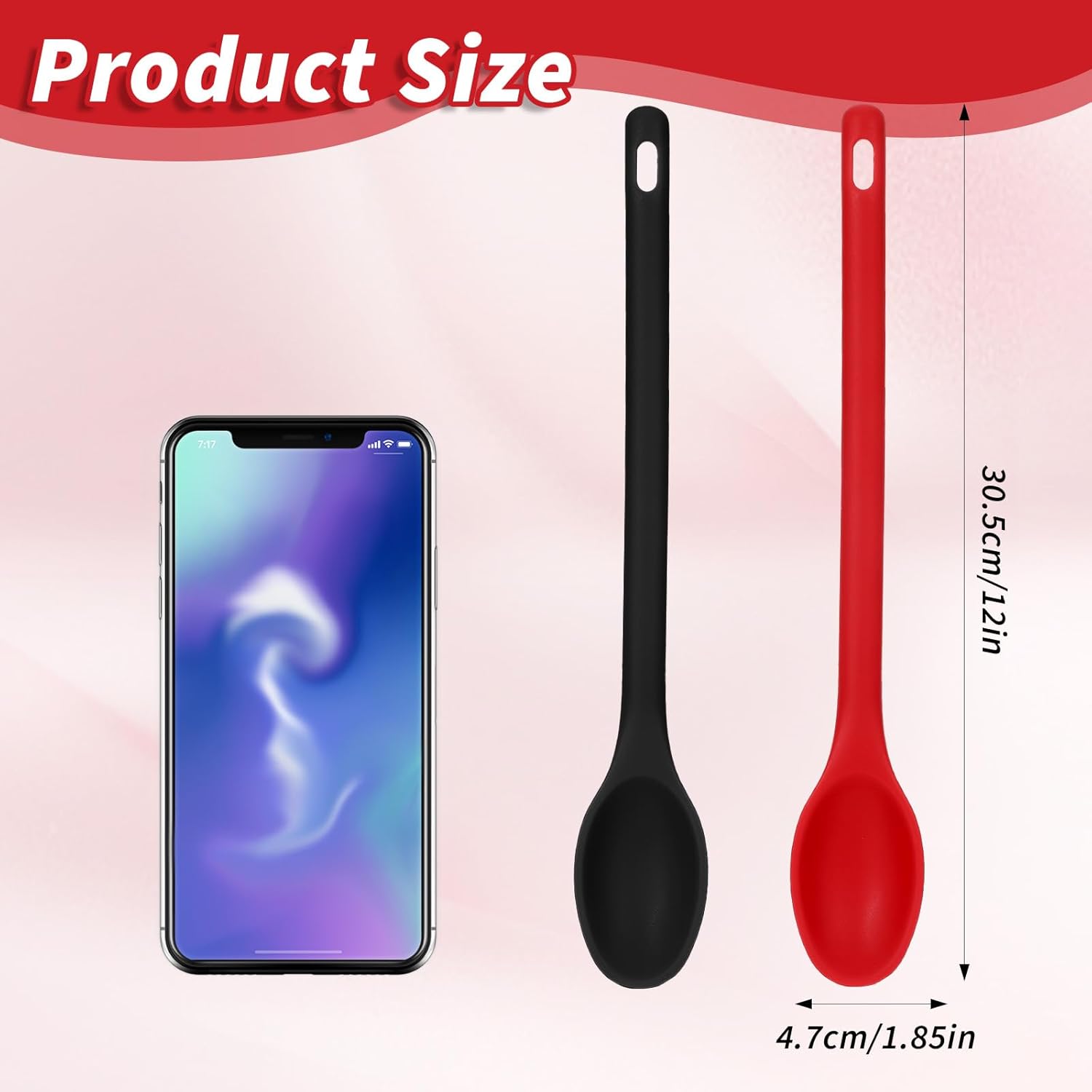 2Pcs Long Spoons for Stirring,Shimmeroo Mixing Spoons for Cooking Long Stirring Spoon for Baking Serving Stir Spoon (Red & Black) - Image 1