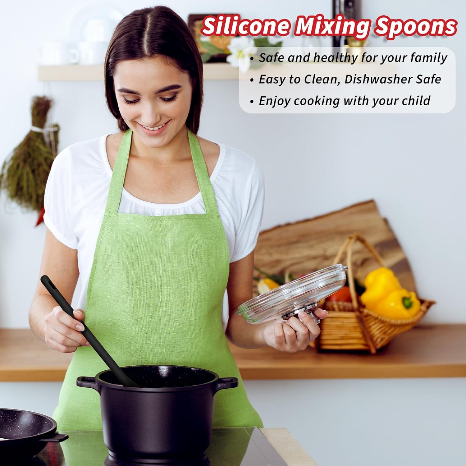 2Pcs Long Spoons for Stirring,Shimmeroo Mixing Spoons for Cooking Long Stirring Spoon for Baking Serving Stir Spoon (Red & Black) - Image 2