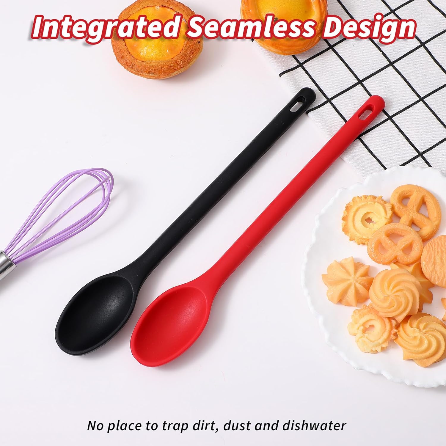 2Pcs Long Spoons for Stirring,Shimmeroo Mixing Spoons for Cooking Long Stirring Spoon for Baking Serving Stir Spoon (Red & Black) - Image 5