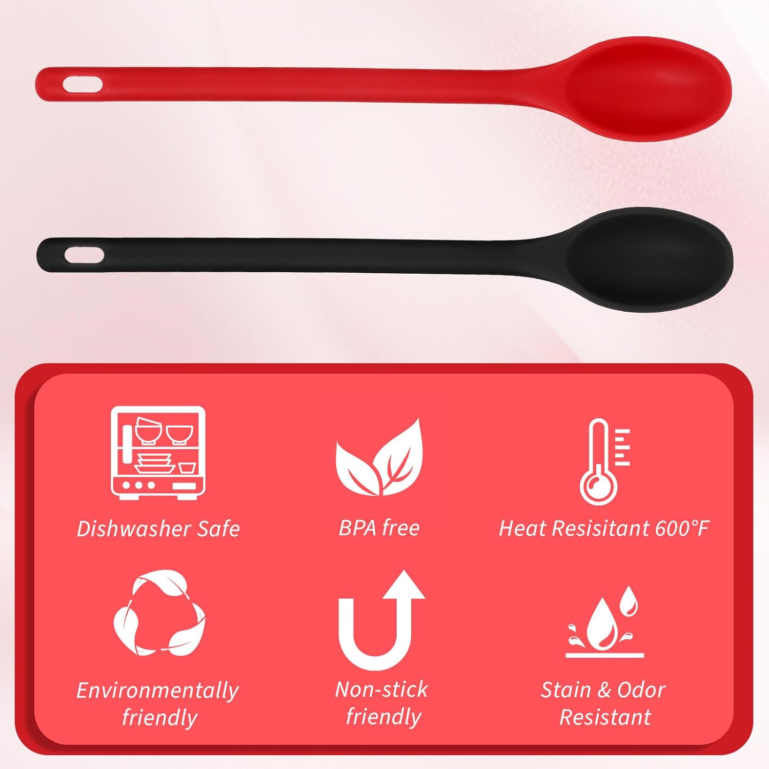2Pcs Long Spoons for Stirring,Shimmeroo Mixing Spoons for Cooking Long Stirring Spoon for Baking Serving Stir Spoon (Red & Black) - Image 6