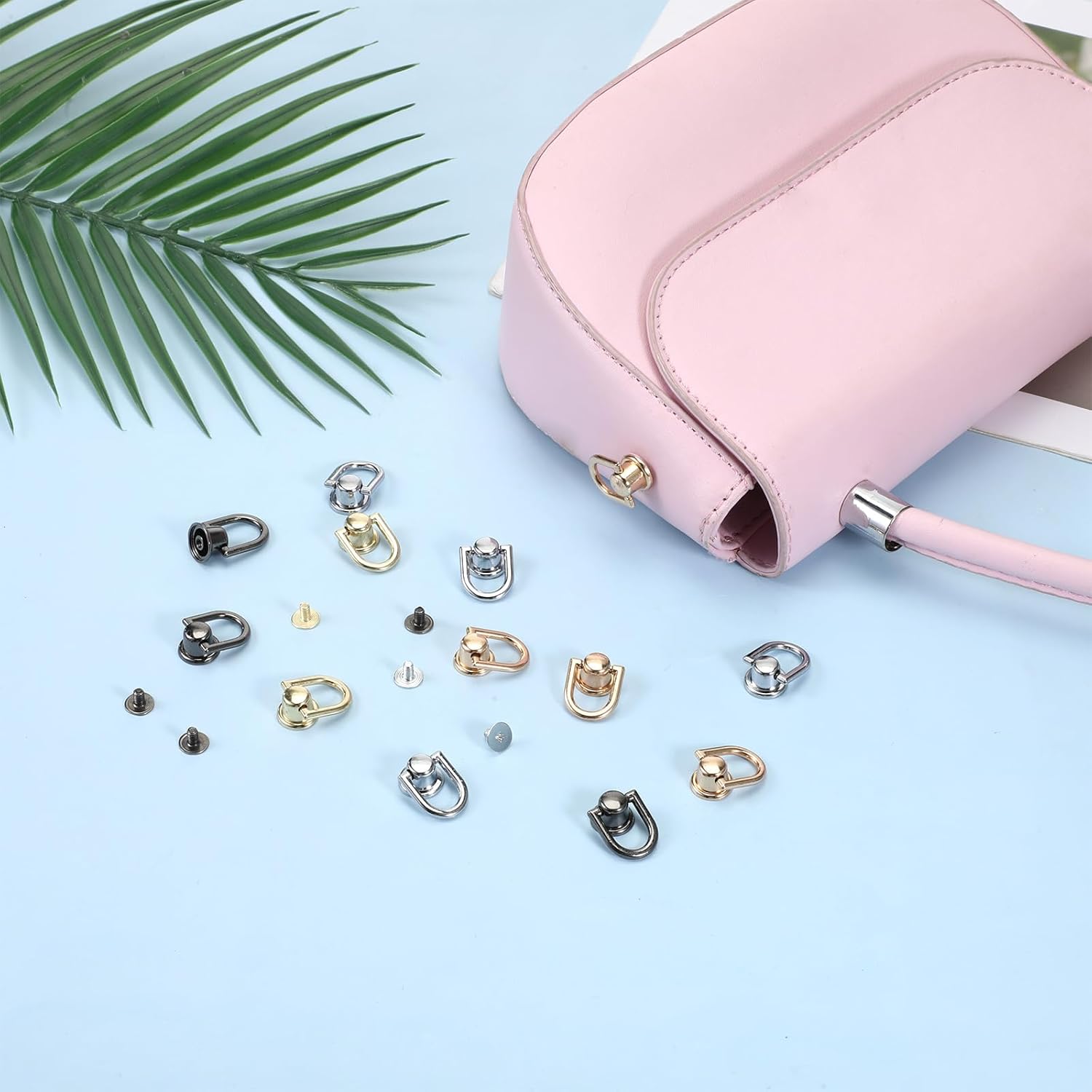 40 Pcs D Rings for Purse, Small Stud Screw Rivets for Leather Crafting, Versatile Purse Rotatable D Ring Stud, Wallet Crossbody Conversion Kit (Black+Silver+Gold+Light Gold) - Image 4