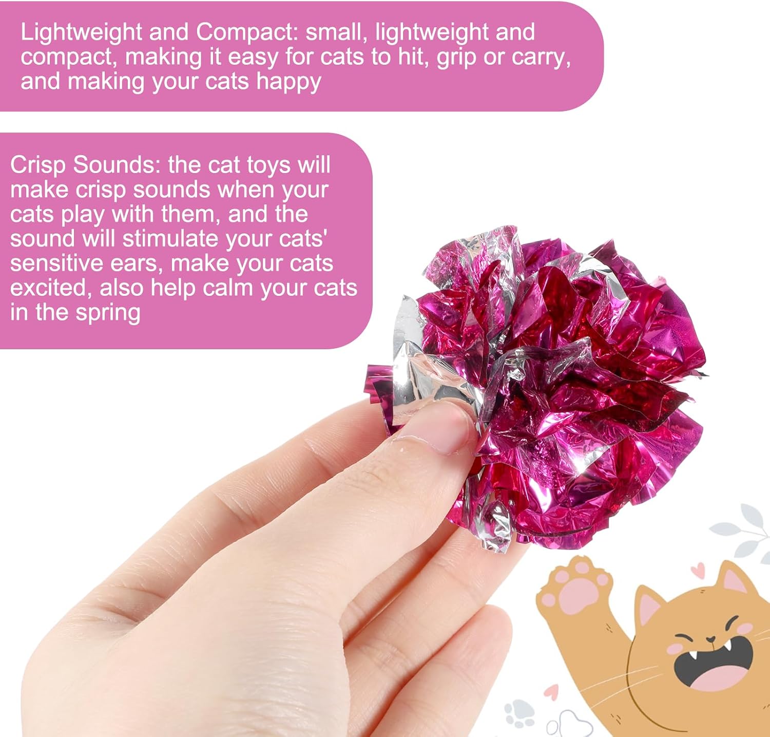 Vin Beauty 30 Pcs Cat Crinkle Balls Toy 2.36 Inch Interactive Crinkle Balls for Cats, Colorful Chew and Chase Training Activity Cat Toys for Indoor Kittens to Keep Fit Active - Image 2