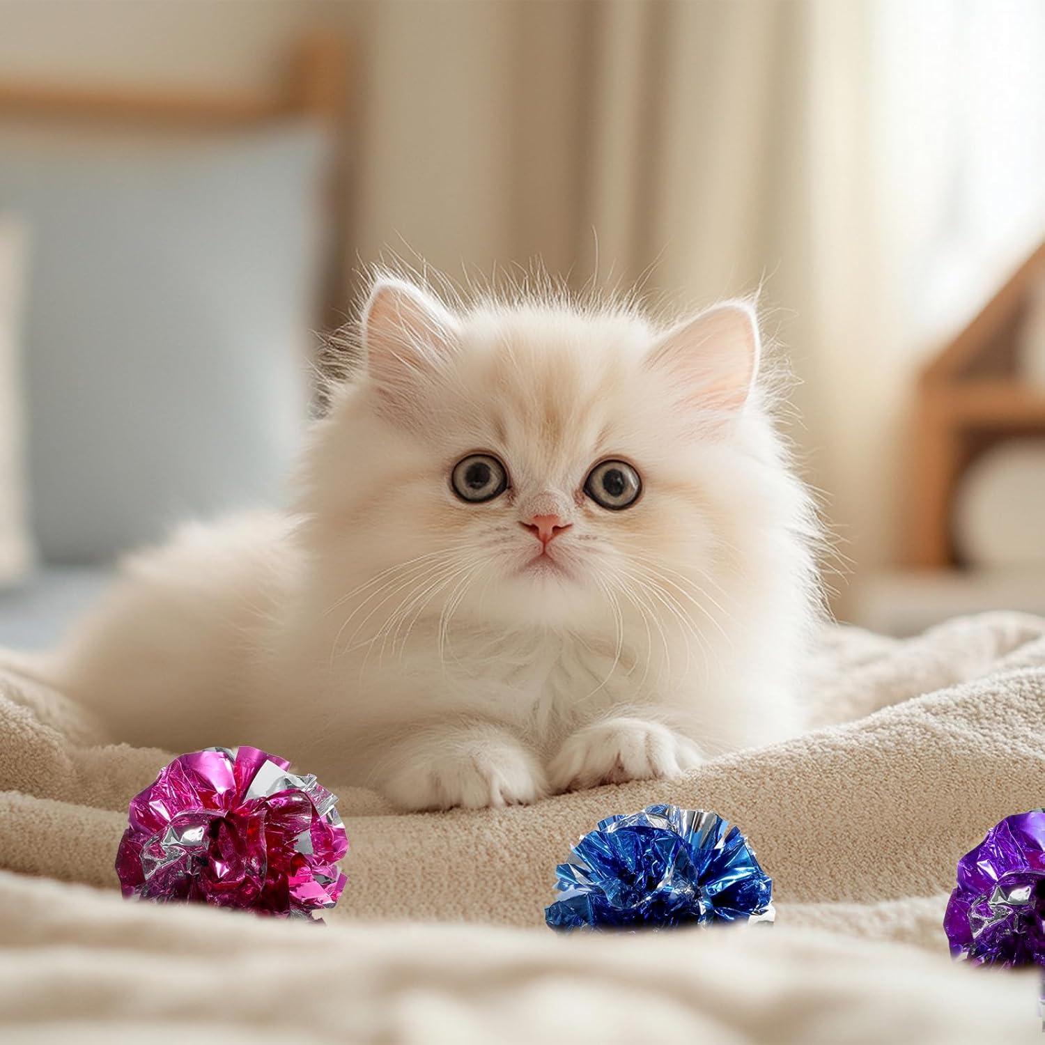 Vin Beauty 30 Pcs Cat Crinkle Balls Toy 2.36 Inch Interactive Crinkle Balls for Cats, Colorful Chew and Chase Training Activity Cat Toys for Indoor Kittens to Keep Fit Active - Image 3