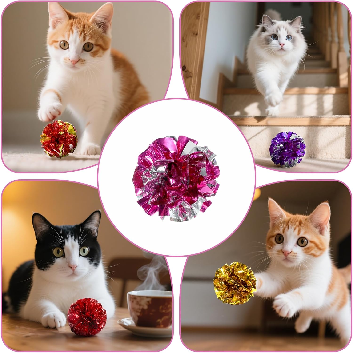 Vin Beauty 30 Pcs Cat Crinkle Balls Toy 2.36 Inch Interactive Crinkle Balls for Cats, Colorful Chew and Chase Training Activity Cat Toys for Indoor Kittens to Keep Fit Active - Image 5
