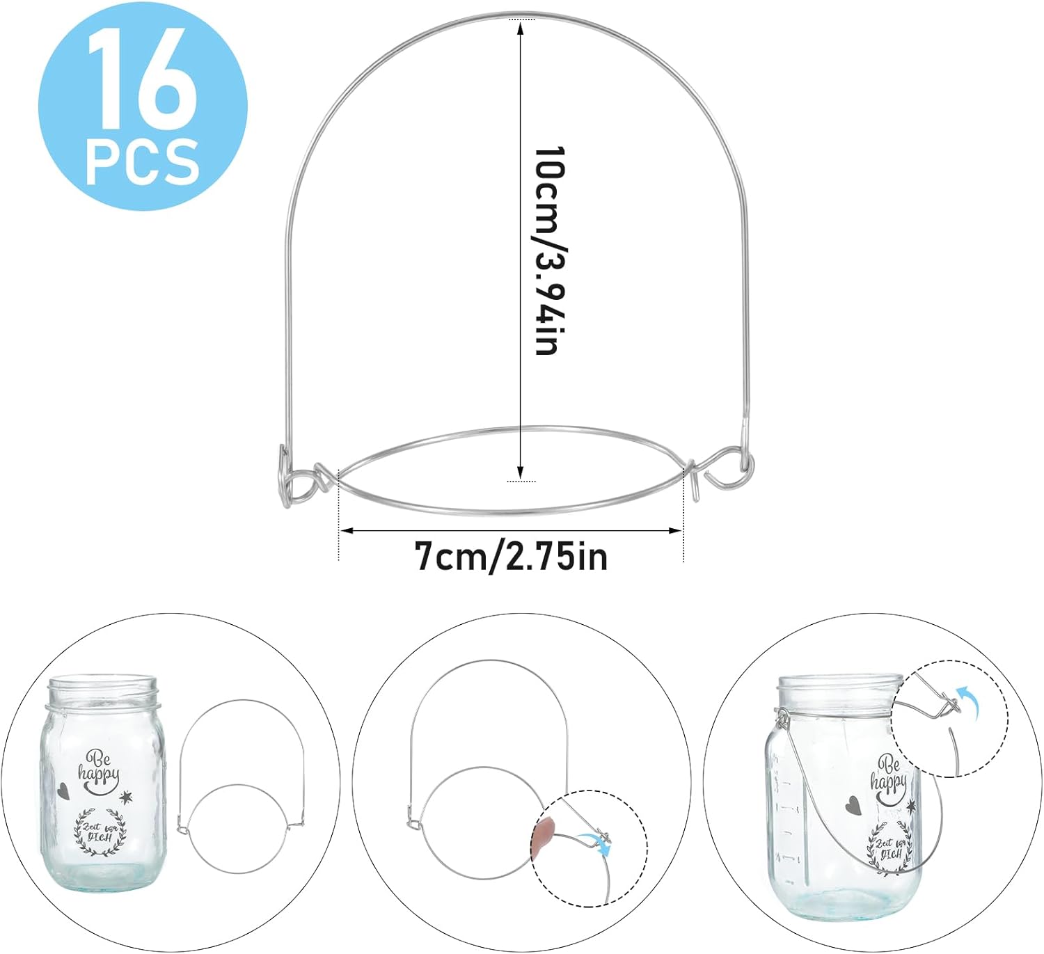 Vin Beauty Stainless Steel Mason Jar Hangers, 16 Pack Wire Hangers for Mason Jars, Mason Jar Lid Handles Kitchen Accessories - Image 1