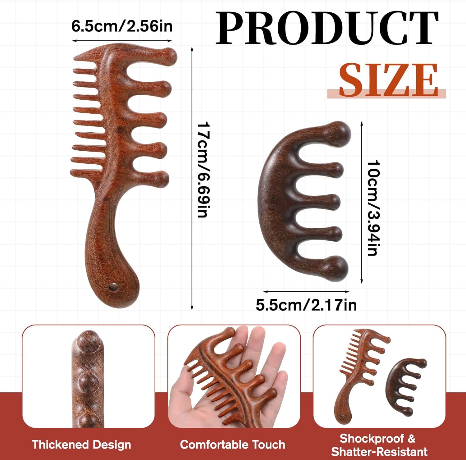 Vin Beauty 2 Pcs Wooden Scalp Massager Comb, Wood Scalp Massager 2 in 1 Wide Fine Tooth with Handle for Hair Growth for Curls Women Men Detangles Long Thick Wet Dry Head Anti-Static Care Relief - Image 1