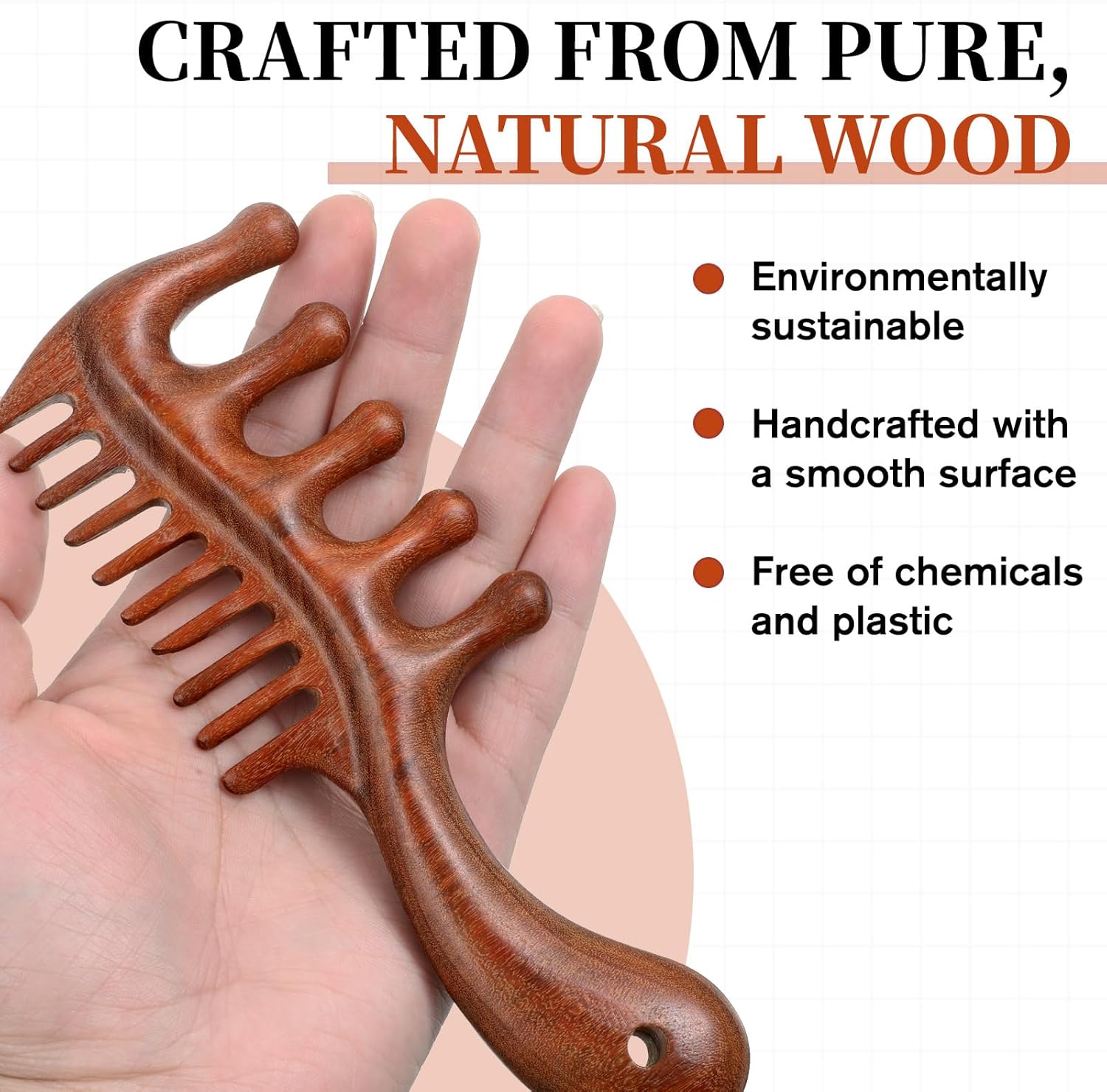 Vin Beauty 2 Pcs Wooden Scalp Massager Comb, Wood Scalp Massager 2 in 1 Wide Fine Tooth with Handle for Hair Growth for Curls Women Men Detangles Long Thick Wet Dry Head Anti-Static Care Relief - Image 2