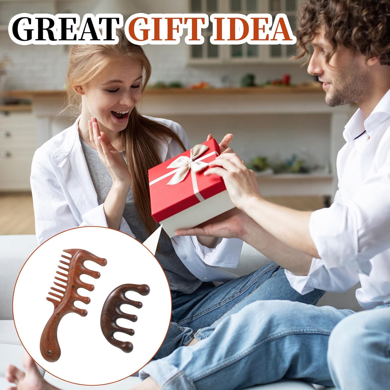 Vin Beauty 2 Pcs Wooden Scalp Massager Comb, Wood Scalp Massager 2 in 1 Wide Fine Tooth with Handle for Hair Growth for Curls Women Men Detangles Long Thick Wet Dry Head Anti-Static Care Relief - Image 5