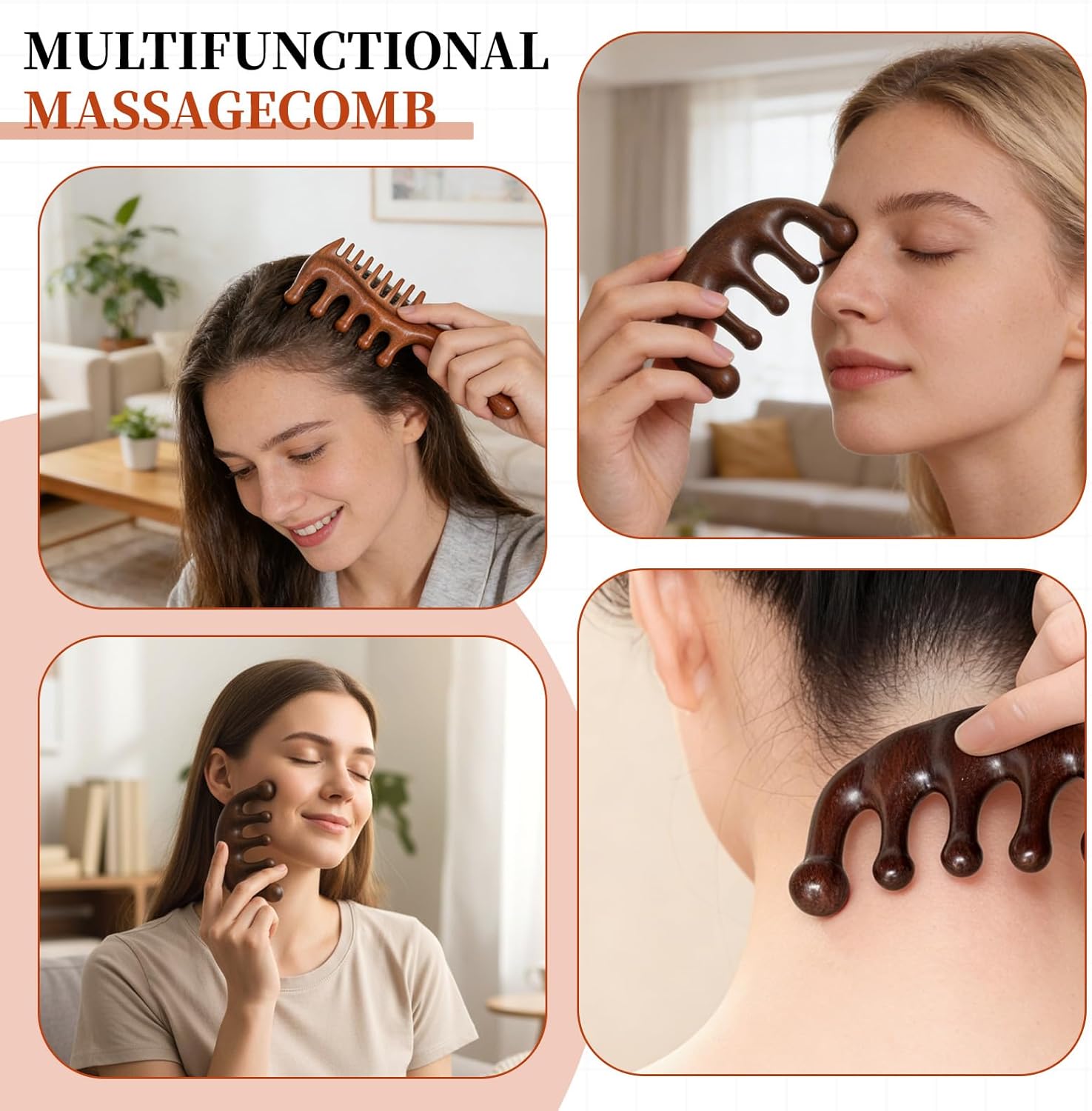 Vin Beauty 2 Pcs Wooden Scalp Massager Comb, Wood Scalp Massager 2 in 1 Wide Fine Tooth with Handle for Hair Growth for Curls Women Men Detangles Long Thick Wet Dry Head Anti-Static Care Relief - Image 6