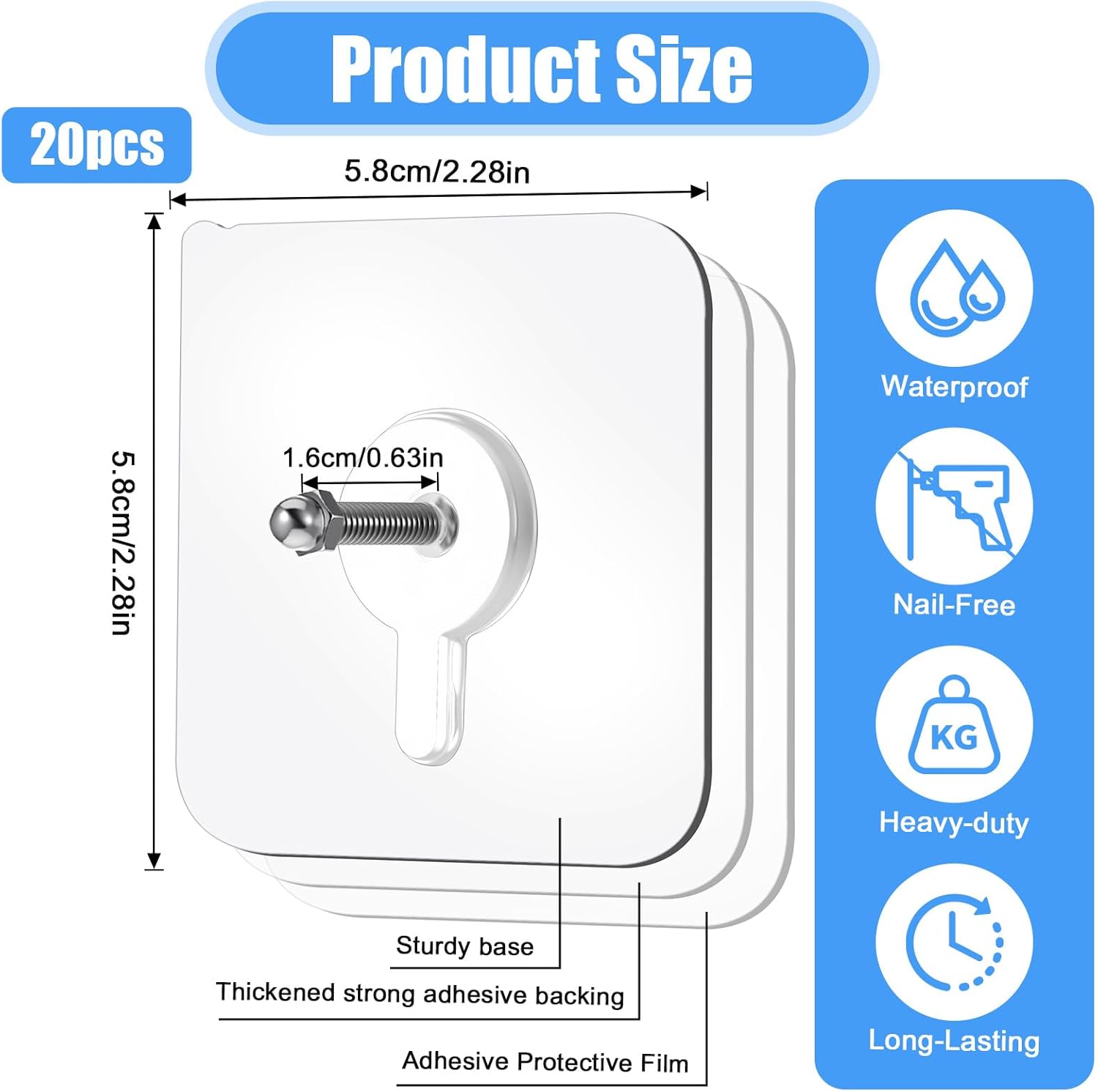 20 PCS Quick Stick Studs for Hanging Adhesive Wall Hooks Wall Hangers Self Adhesive Hooks Without Nails Screw Free Sticker, Seamless Screws for Mount, Reusable for Kitchen, Bathroom, Home, Office - Image 1