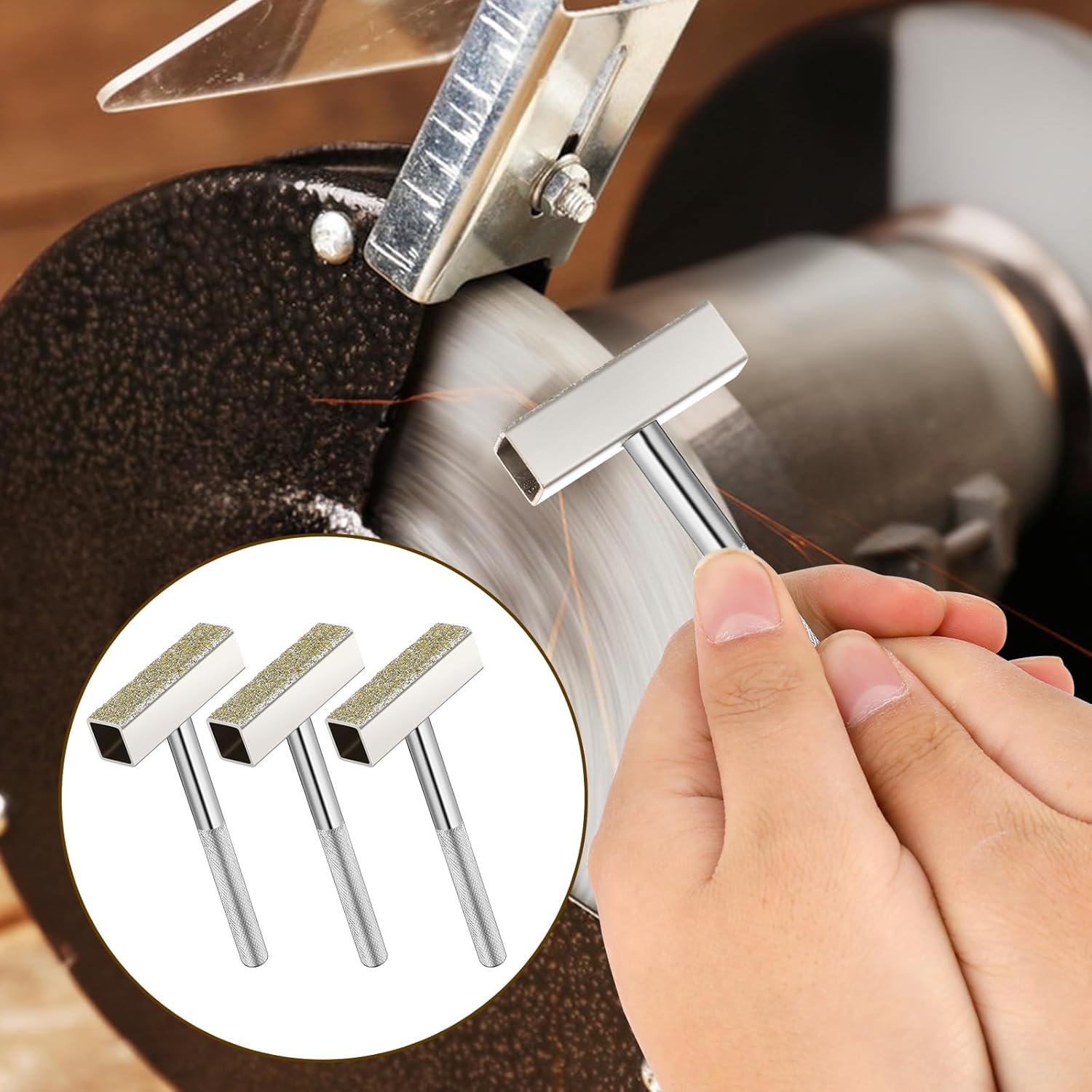 3 Pcs Grinding Wheel Dresser Grinding Wheel Dressing Tool Diamond Wheels Stone Dresser with Flat Diamond Coated Surface for Restore Bench Grinder Truing Deburring Wheels Silver - Image 6