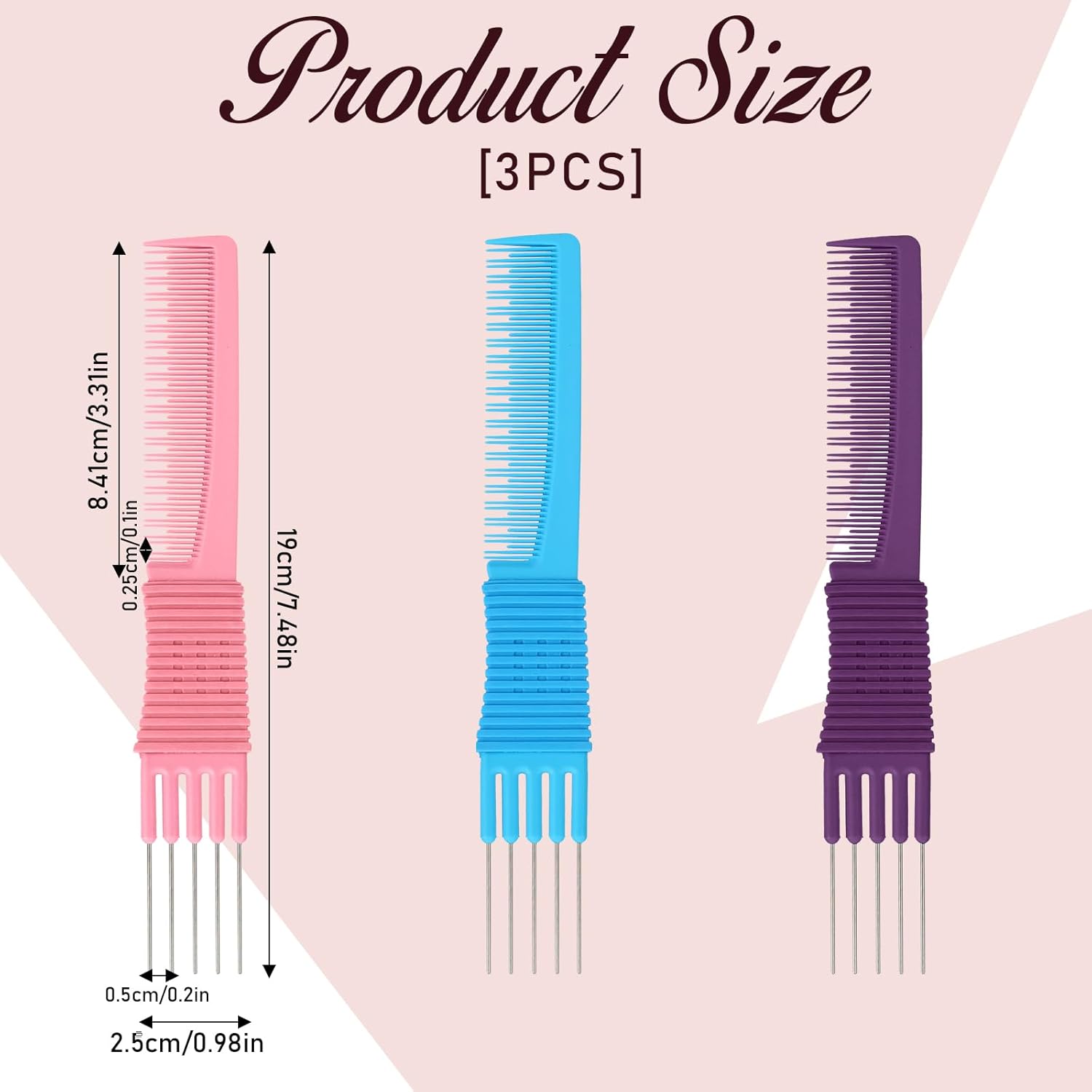 3 Pack Lift Teasing Combs with Metal Prong Salon Teasing Back Combs Hair Styling Comb Lifting Fluffing Comb with Metal Pick Hair Picks for Women - Image 1