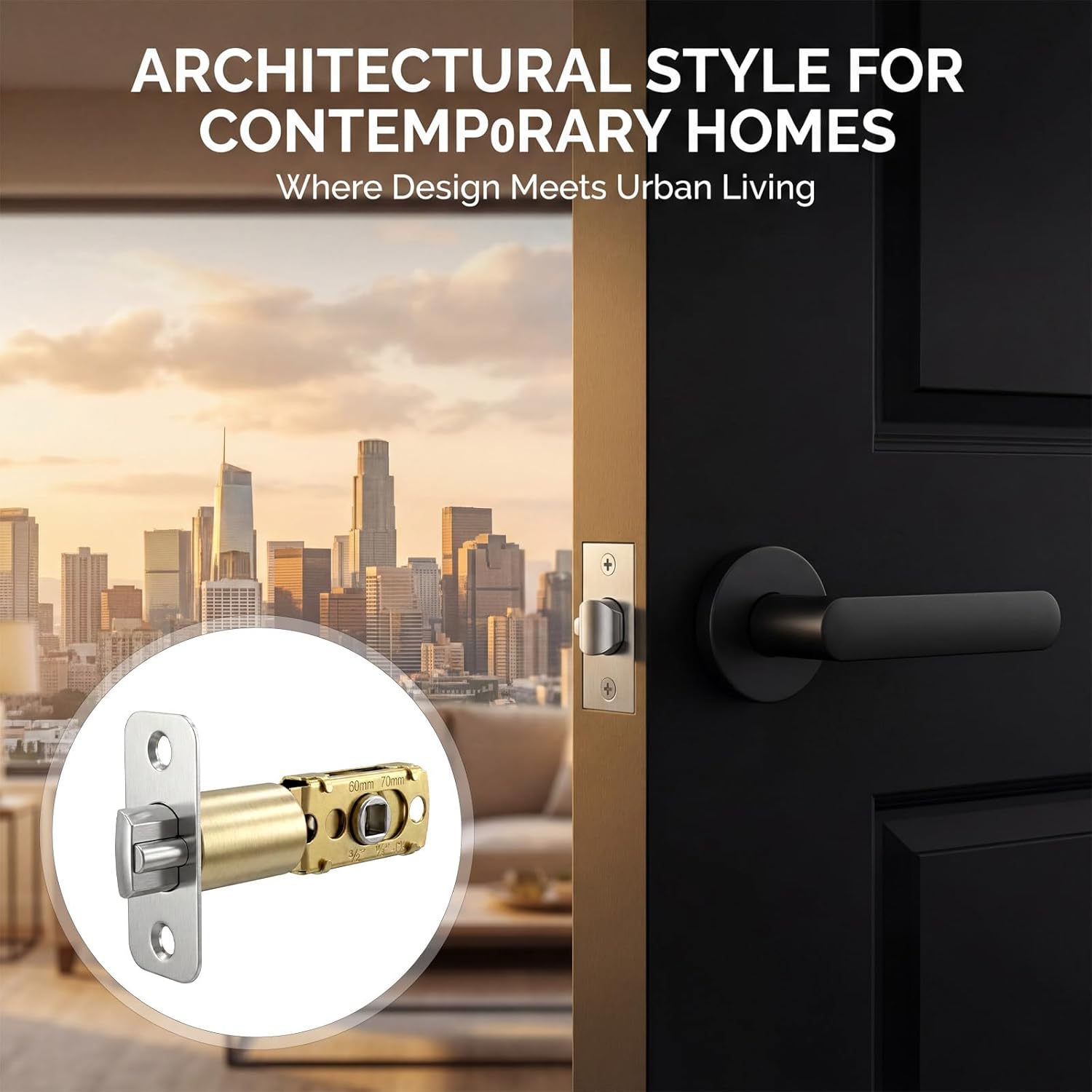 Adjustable Deadlatch 2-3/8''(60mm) or 2-3/4''(70mm), Adjustable Door Latch Entry Door Lock 45° Turning Angle Replacement Part Latch and Strike with Dust Box, Universal Smart Doors Lock Deadlatch - Image 2