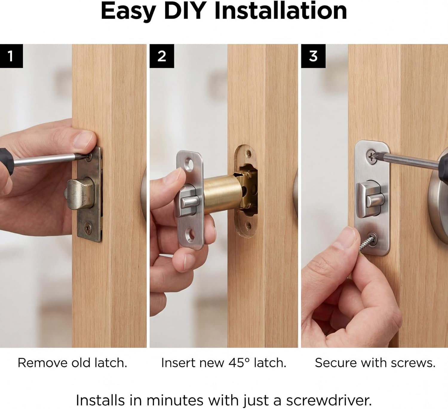 Adjustable Deadlatch 2-3/8''(60mm) or 2-3/4''(70mm), Adjustable Door Latch Entry Door Lock 45° Turning Angle Replacement Part Latch and Strike with Dust Box, Universal Smart Doors Lock Deadlatch - Image 3