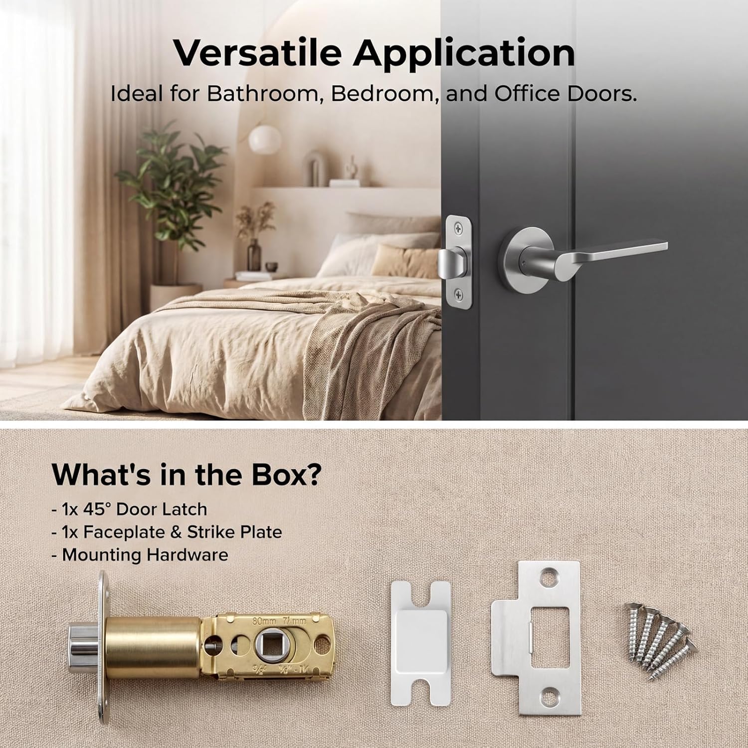 Adjustable Deadlatch 2-3/8''(60mm) or 2-3/4''(70mm), Adjustable Door Latch Entry Door Lock 45° Turning Angle Replacement Part Latch and Strike with Dust Box, Universal Smart Doors Lock Deadlatch - Image 5