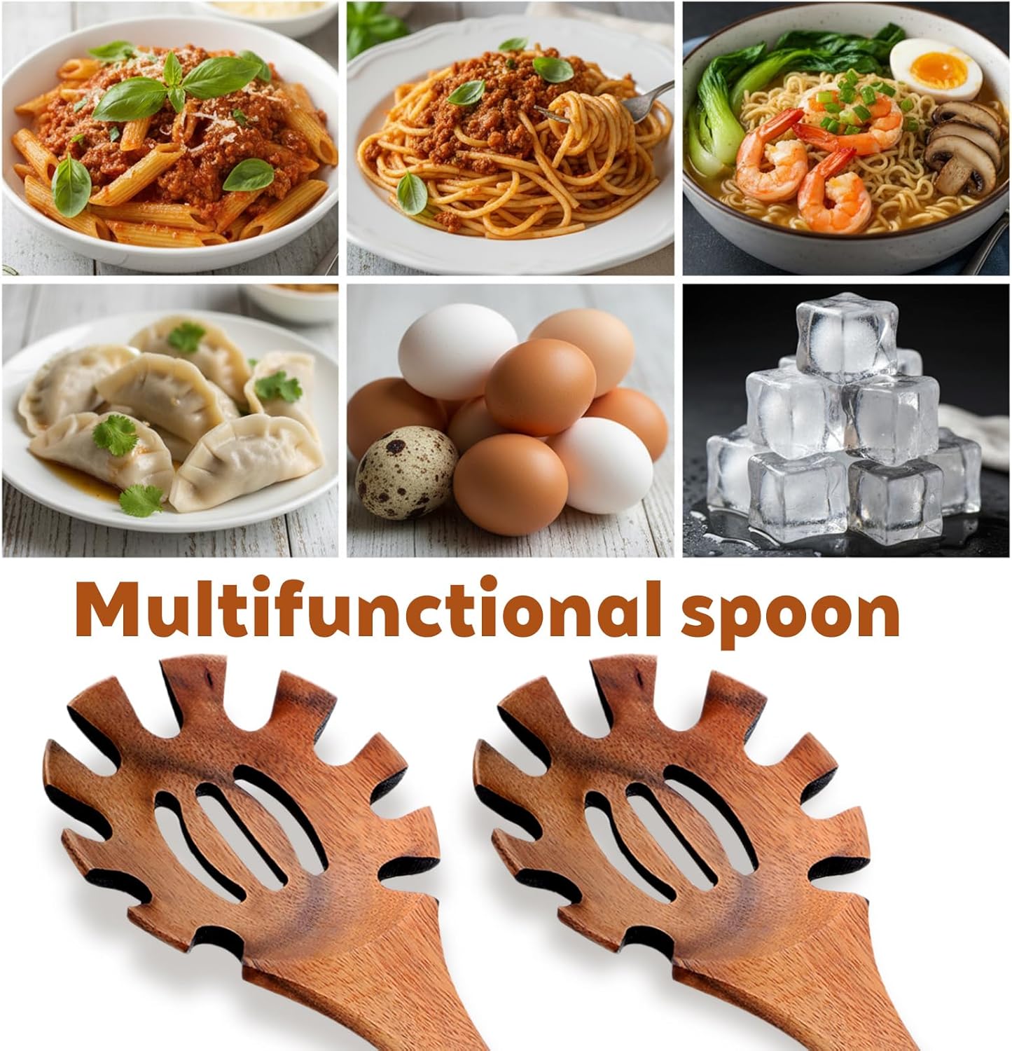 Spaghetti Spoon Wooden Pasta Spoon with Teeth Spaghetti Fork Tongs 12.5 Inch Teak Slotted Strainer Spoons for Cooking Serving Collecting, Wooden Fork Server Utensil with Claws, Wood Noodle Strainer - Image 5