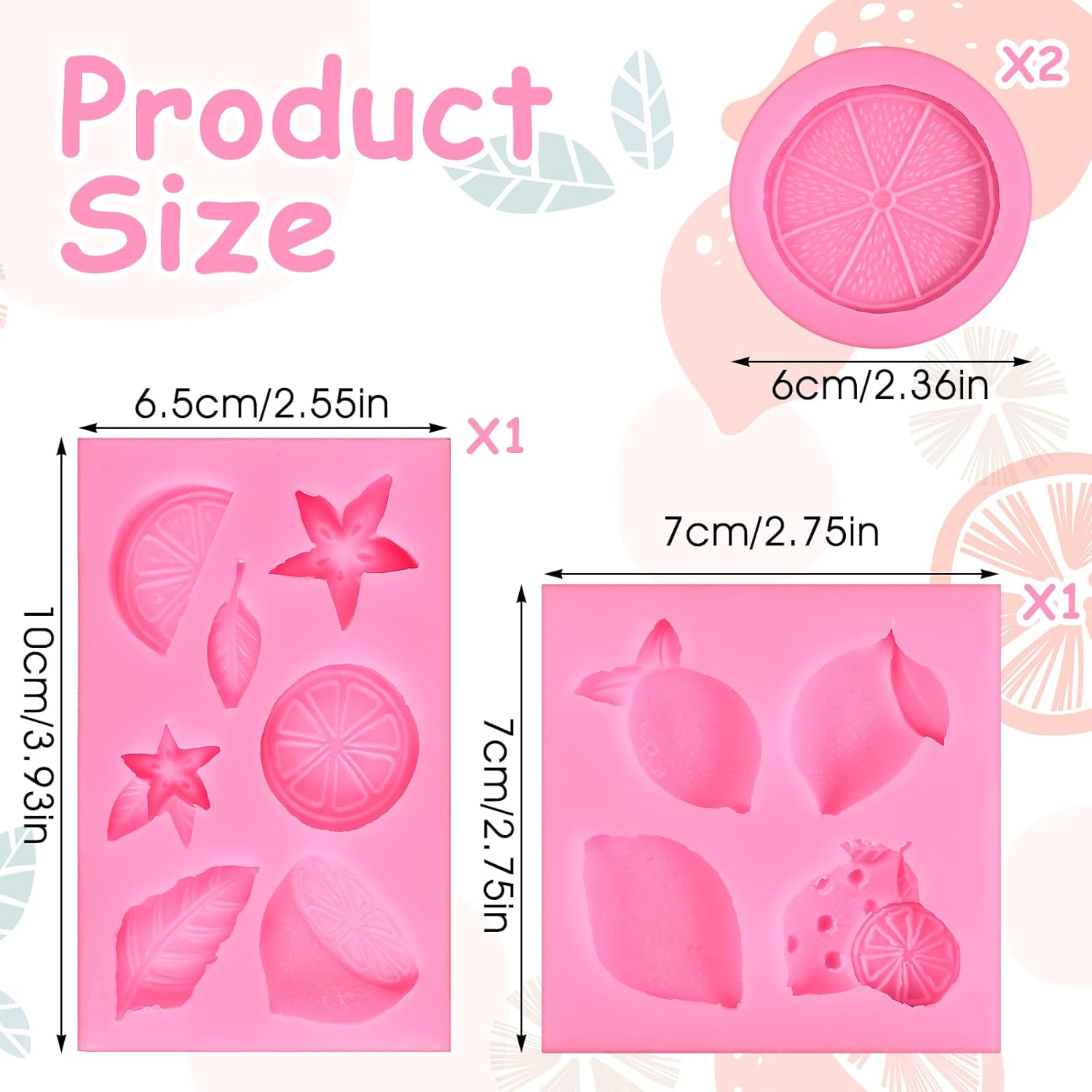 4Pcs Lemon Fondant Mold Lemon Cookie Dessert with Leaves Candy Chocolate Mold Silicone Summer Fruit Snack Molds for Cupcake Topper Cake Decoration Candy Sugar Craft Paste Baking Dessert Clay Resin - Image 1