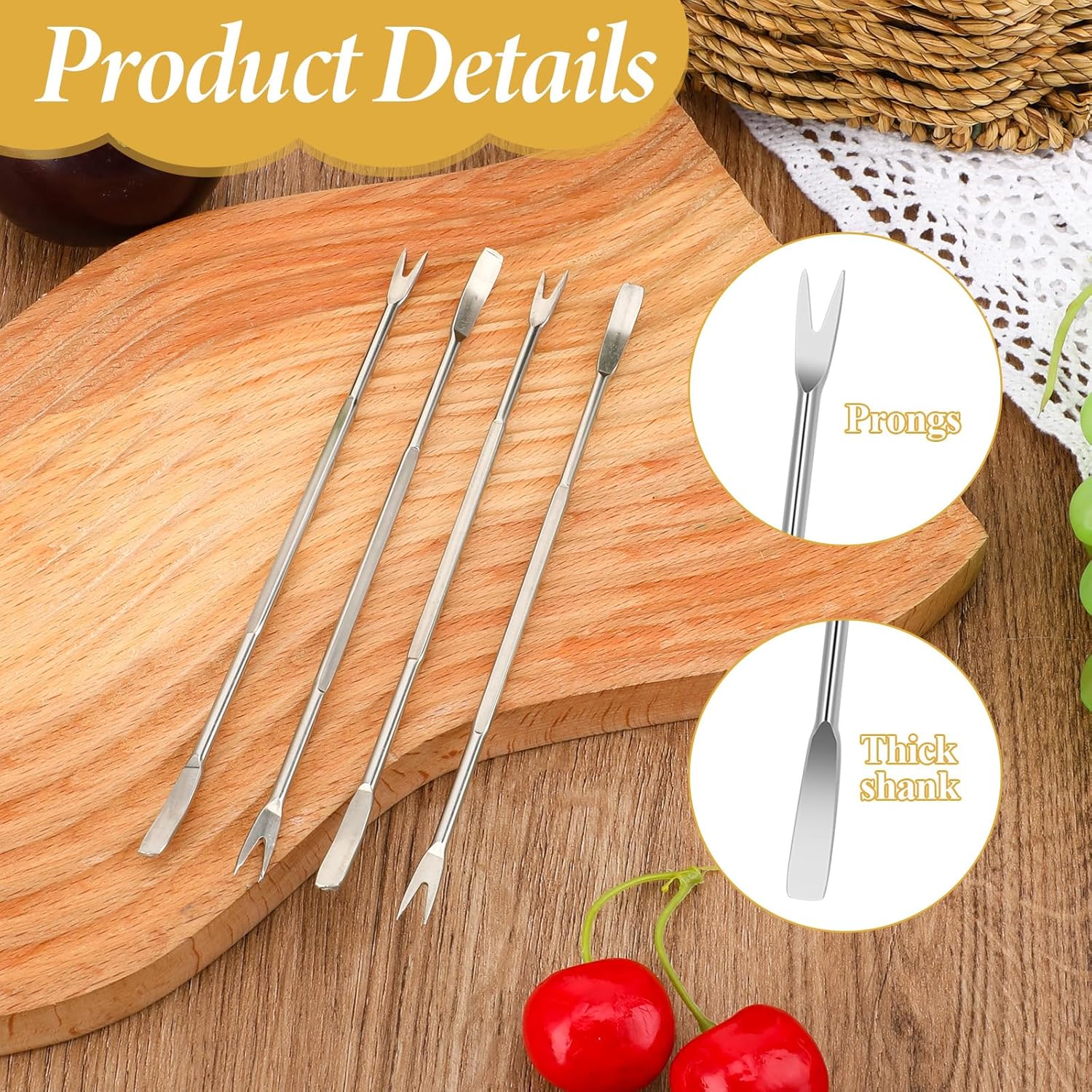 Stainless Steel Seafood Tools - 8 Piece Set, Lobster & Crab Picks, Oyster & Escargot Forks, Silver Crab Picking Tools for Kitchen & Picnic - Image 2