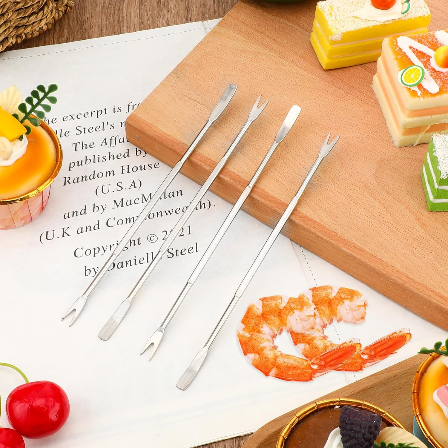 Stainless Steel Seafood Tools - 8 Piece Set, Lobster & Crab Picks, Oyster & Escargot Forks, Silver Crab Picking Tools for Kitchen & Picnic - Image 3