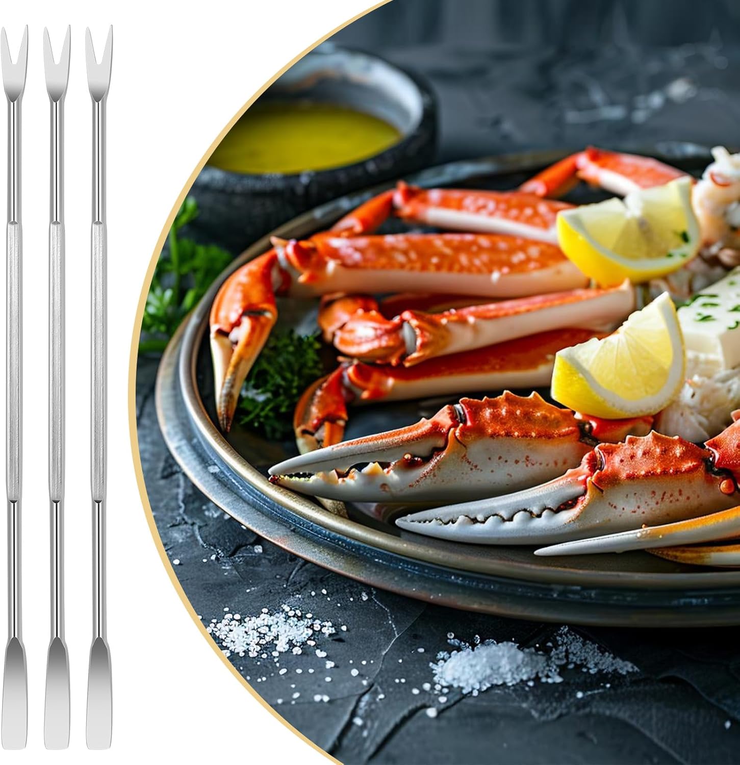 Stainless Steel Seafood Tools - 8 Piece Set, Lobster & Crab Picks, Oyster & Escargot Forks, Silver Crab Picking Tools for Kitchen & Picnic - Image 5