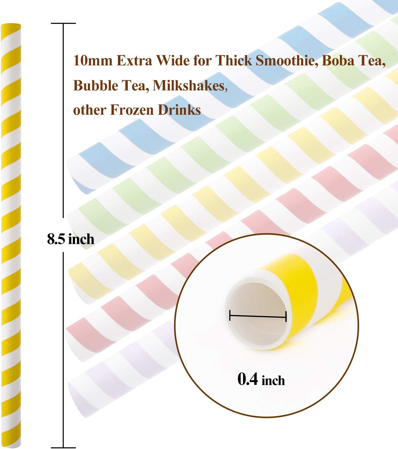 100 Pack, Extra Wide Paper Smoothie, Boba Straws - 10 mm Wide Biodegradable Straws for Bubble Tea (Tapioca, Boba Pearls), Milkshakes, Jumbo Drinks - Shower, Wedding Party Supplies Decorations - Image 3