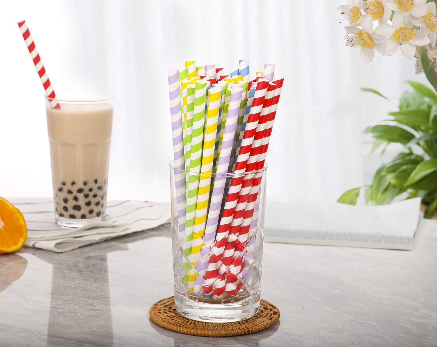 100 Pack, Extra Wide Paper Smoothie, Boba Straws - 10 mm Wide Biodegradable Straws for Bubble Tea (Tapioca, Boba Pearls), Milkshakes, Jumbo Drinks - Shower, Wedding Party Supplies Decorations - Image 6