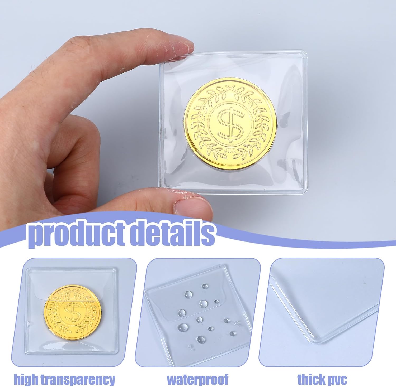50 Pack Plastic Coin Sleeves, 2.1 x 2.1 Inch Clear Plastic Coin Protectors Small Pouches for Coins Holder Storage Individual Coins Holders for Currency Bills Collectors - Image 2