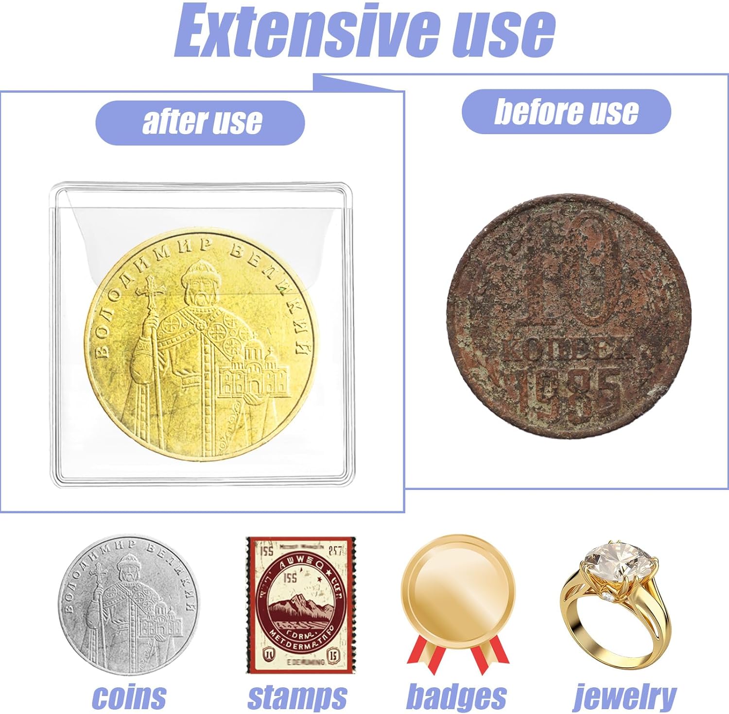 50 Pack Plastic Coin Sleeves, 2.1 x 2.1 Inch Clear Plastic Coin Protectors Small Pouches for Coins Holder Storage Individual Coins Holders for Currency Bills Collectors - Image 3