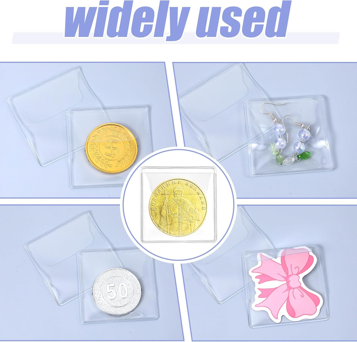 50 Pack Plastic Coin Sleeves, 2.1 x 2.1 Inch Clear Plastic Coin Protectors Small Pouches for Coins Holder Storage Individual Coins Holders for Currency Bills Collectors - Image 4