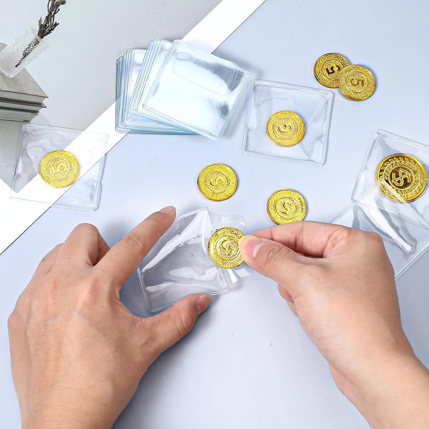 50 Pack Plastic Coin Sleeves, 2.1 x 2.1 Inch Clear Plastic Coin Protectors Small Pouches for Coins Holder Storage Individual Coins Holders for Currency Bills Collectors - Image 5