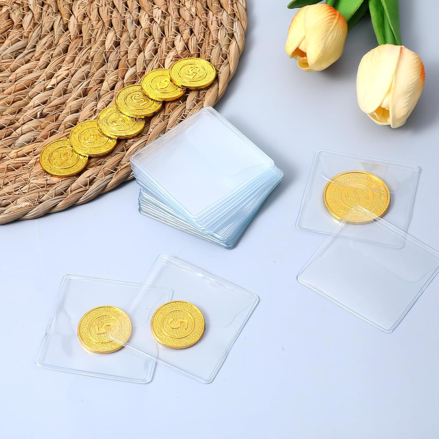 50 Pack Plastic Coin Sleeves, 2.1 x 2.1 Inch Clear Plastic Coin Protectors Small Pouches for Coins Holder Storage Individual Coins Holders for Currency Bills Collectors - Image 6