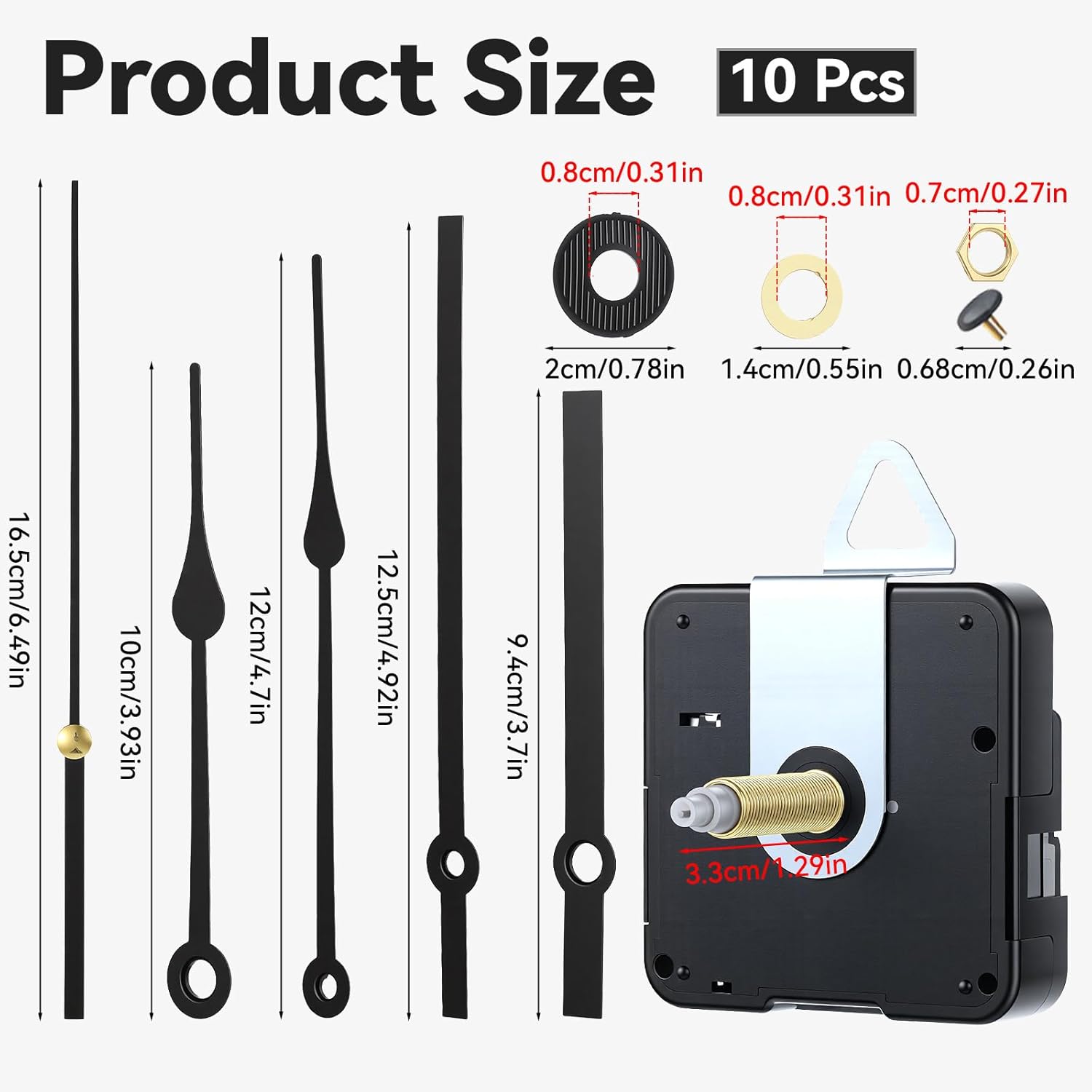 Long Shaft Clock Mechanism 31 mm Long Shaft Clock Movement Replacement, DIY Wall Clocks Movement Mechanism Clocks Repair Kit for DIY Repair with 2 Pairs Pointer Hands, Silent Sweep Seconds Movements - Image 1