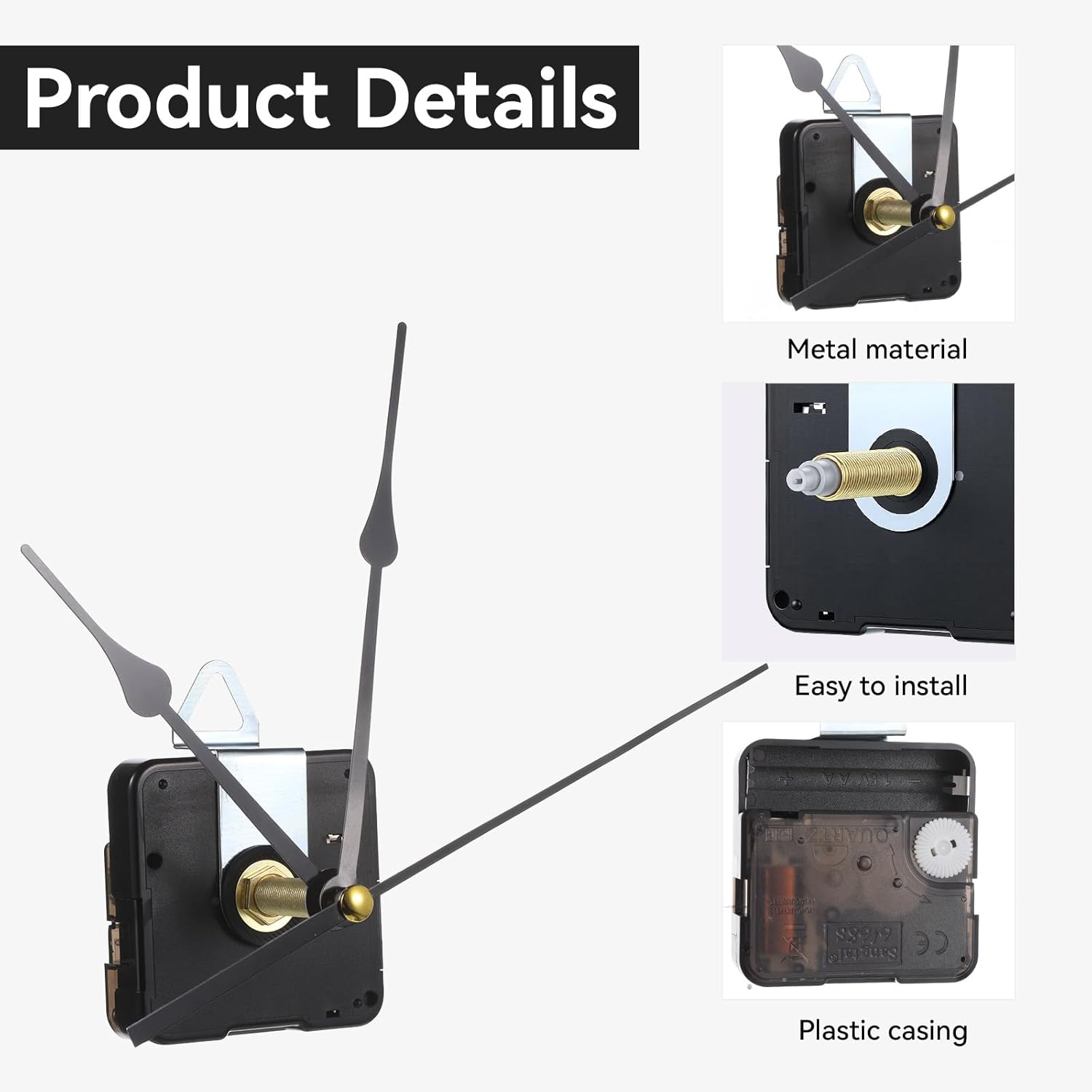 Long Shaft Clock Mechanism 31 mm Long Shaft Clock Movement Replacement, DIY Wall Clocks Movement Mechanism Clocks Repair Kit for DIY Repair with 2 Pairs Pointer Hands, Silent Sweep Seconds Movements - Image 3