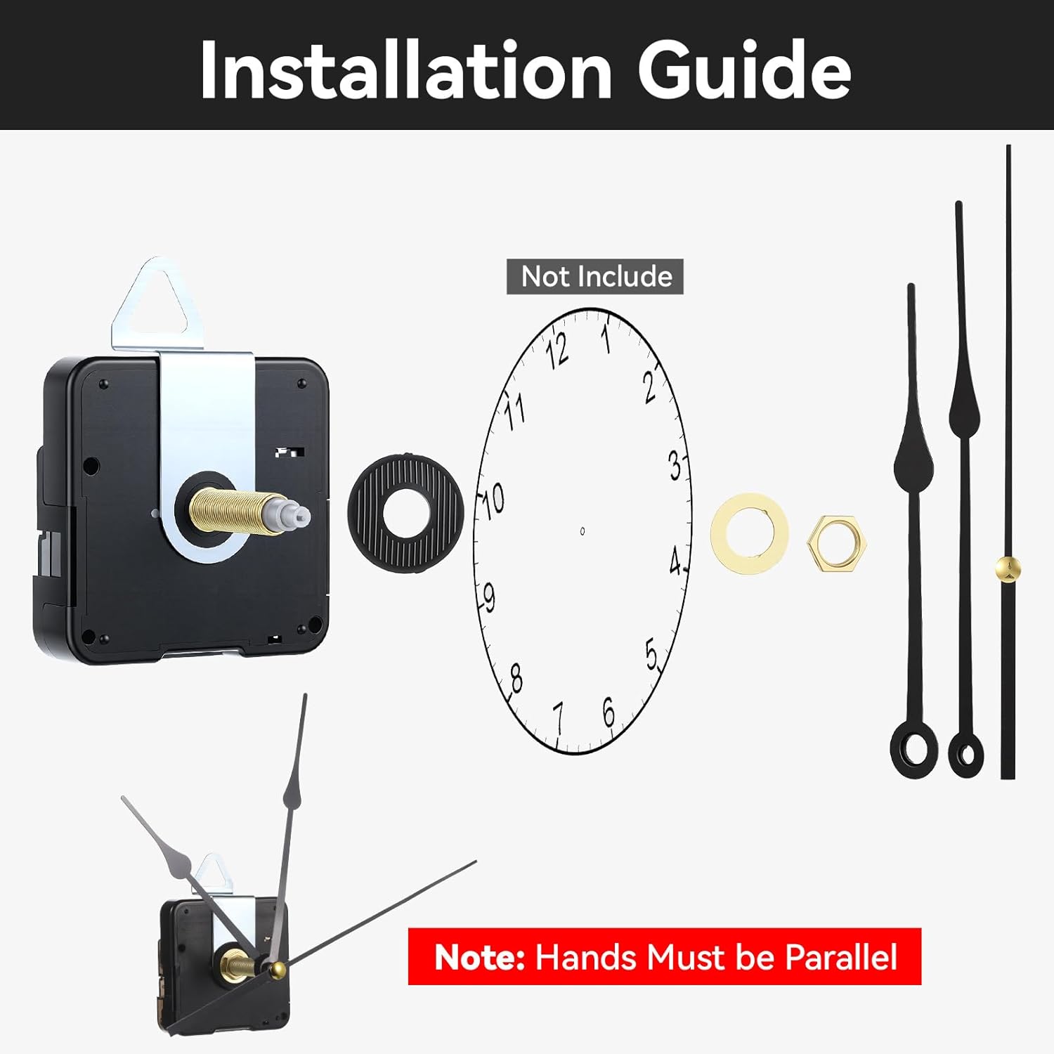 Long Shaft Clock Mechanism 31 mm Long Shaft Clock Movement Replacement, DIY Wall Clocks Movement Mechanism Clocks Repair Kit for DIY Repair with 2 Pairs Pointer Hands, Silent Sweep Seconds Movements - Image 4