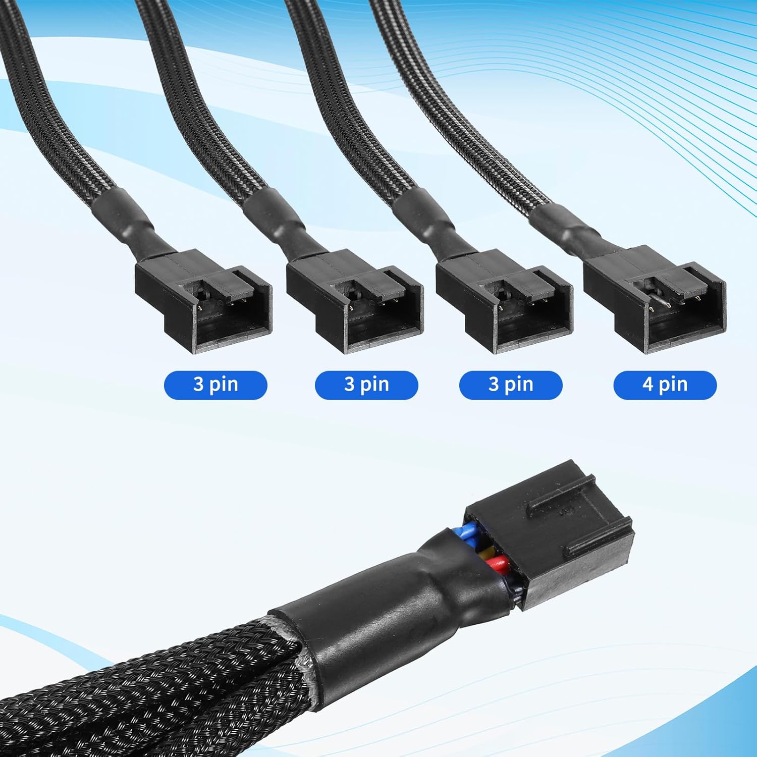 3 PCS Fan Splitter 4 Pin+3 Pin Computer PC Case PWM Fan Splitter Cable 1 to 4 - Image 2