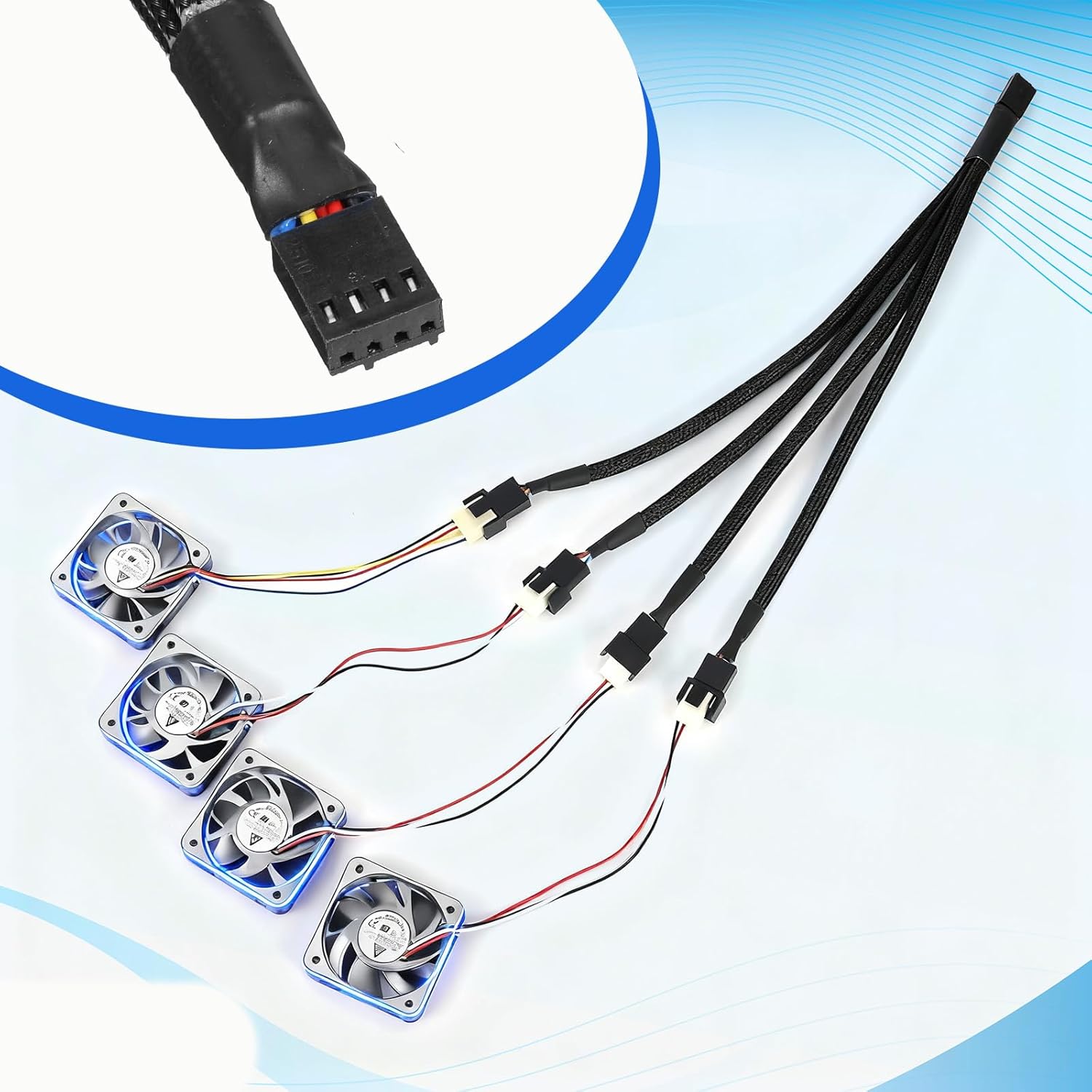 3 PCS Fan Splitter 4 Pin+3 Pin Computer PC Case PWM Fan Splitter Cable 1 to 4 - Image 4