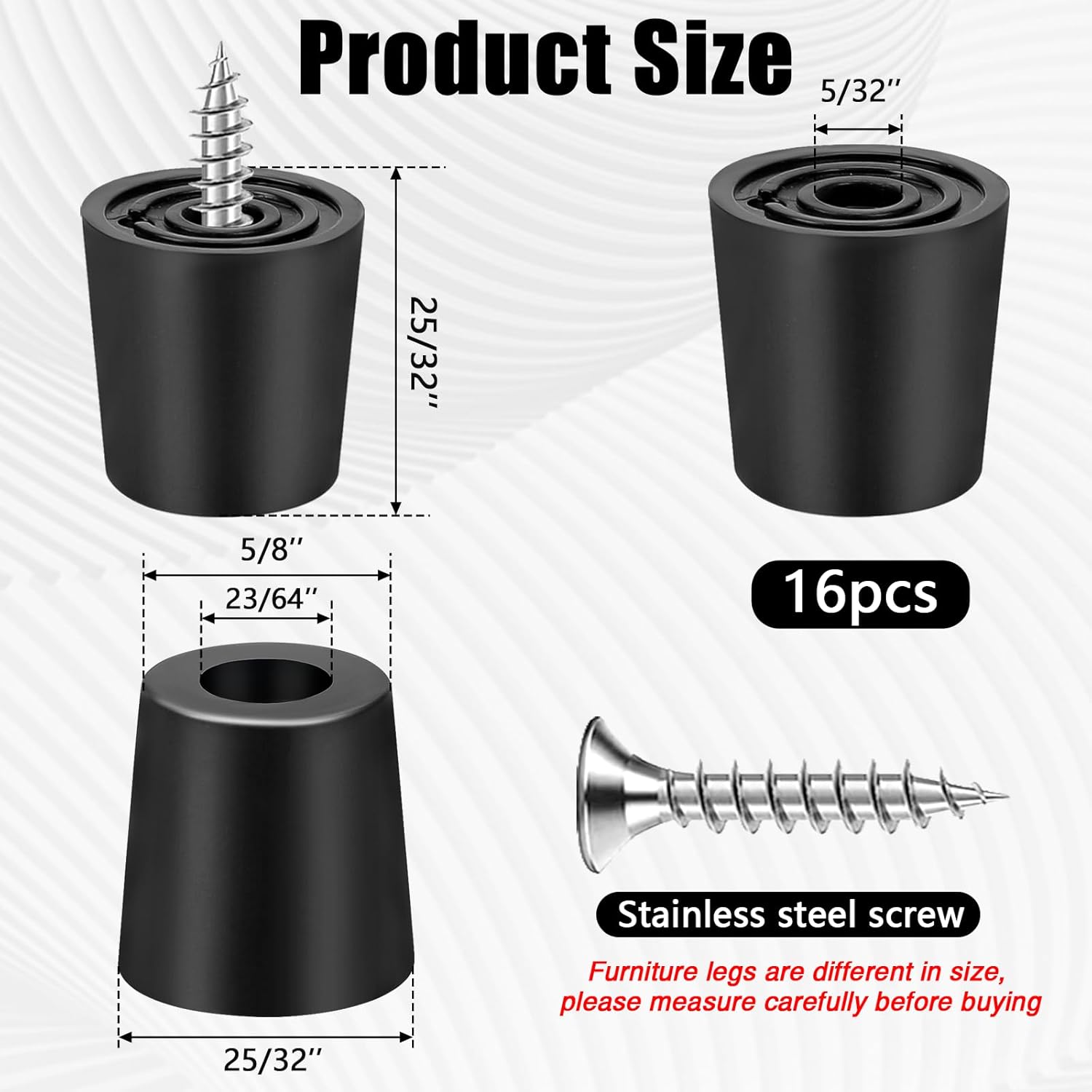 16 Pack Rubber Cutting Board Feet Non Slip Screw On Rubber Feet for Cutting Board with Stainless Screws Small Bumper Pads for Electronics, Furniture, Wood Stool, Table Leg, 3/4
