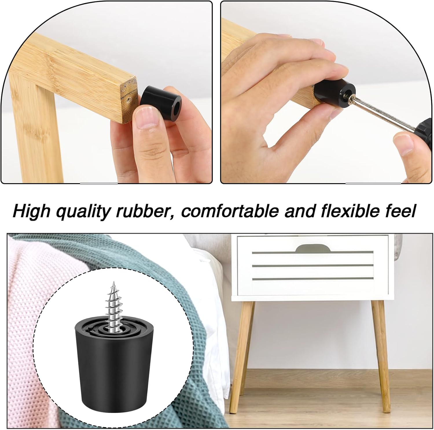 16 Pack Rubber Cutting Board Feet Non Slip Screw On Rubber Feet for Cutting Board with Stainless Screws Small Bumper Pads for Electronics, Furniture, Wood Stool, Table Leg, 3/4