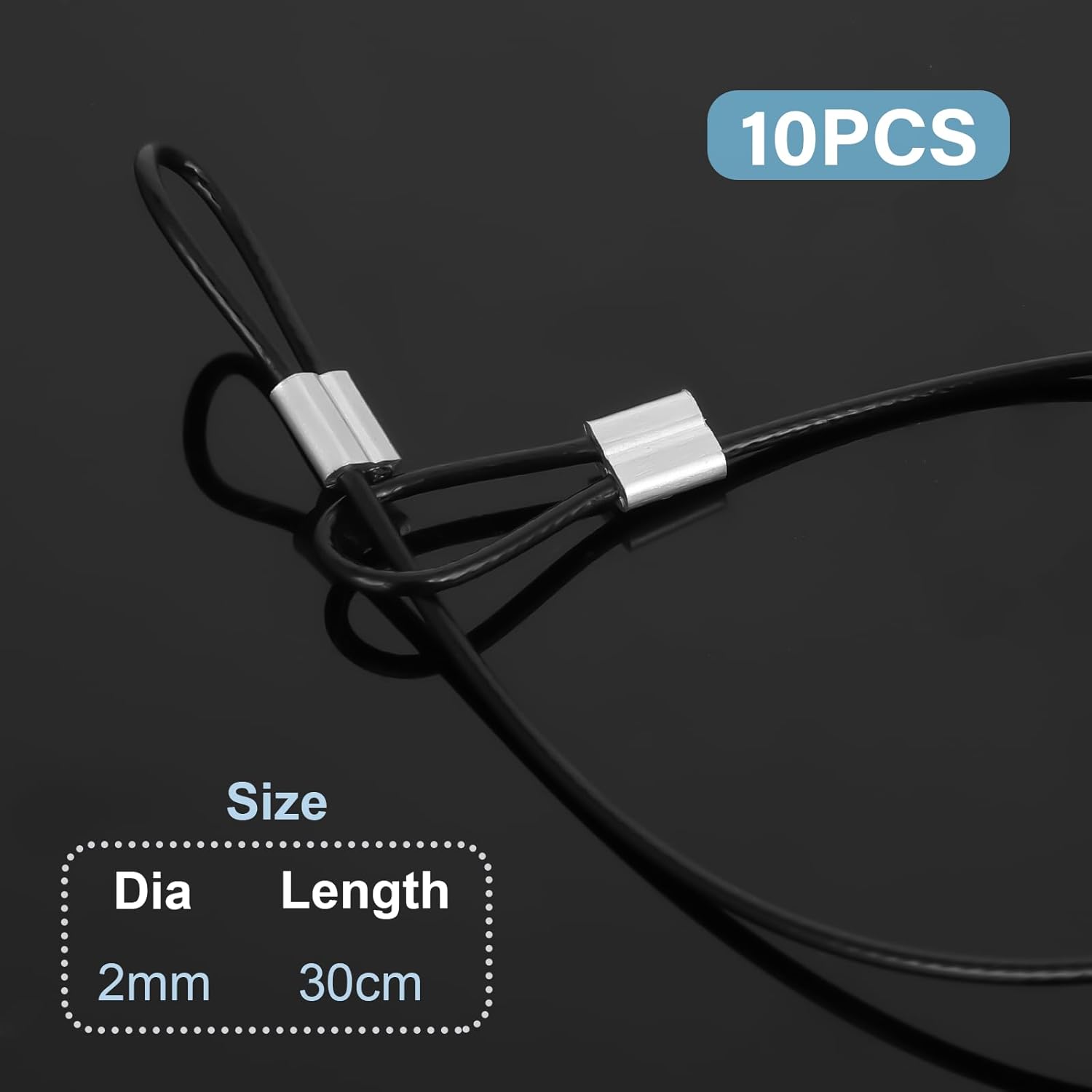 10PCS Stainless Steel Cable with Loops, 12 Inch 2mm Security Cable Short Wire Lock Cable Lanyard Chain Link Lock Vinyl Coated Thin Wire Rope for Outdoor Gates, Bikes, Luggage - Image 1