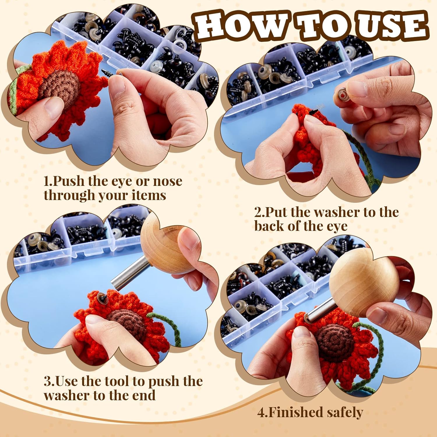 Amylove 3 Pcs Safety Eye Tool Auxiliary Tool for Attaching Safety Eyes for Crocheting Crochet DIY Stuffed Animal Install Doll Making Supplies Craft, 3 Size - Image 3