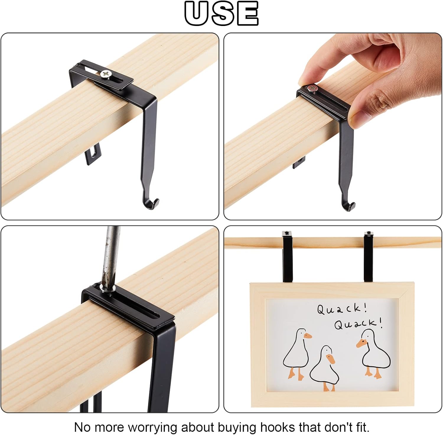 Amylove 4 Pcs Adjustable Cubicle Hanger Universal Partition Metal Cubicle Hooks Door Hanger, Adjusted to Fit Panels with 1 3/8 Inch to 3 1/2 Inch Thickness for Office Whiteboard (Black) - Image 2