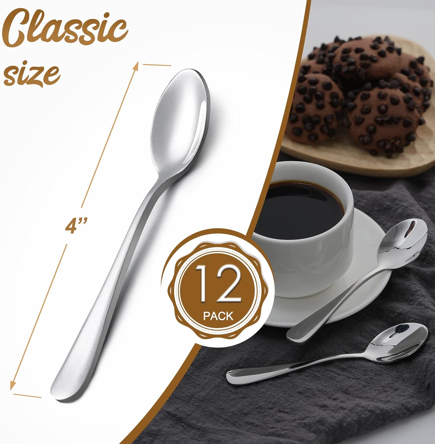 12-Piece Demitasse Espresso Spoons, 4 Inches Stainless Steel Mini Coffee Spoons - Image 2